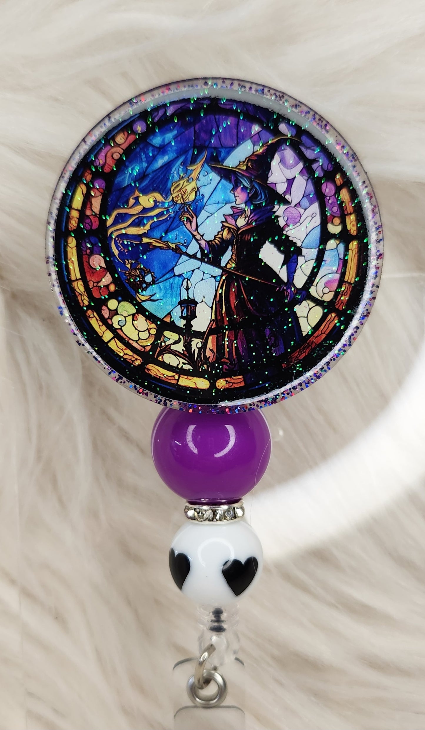 Stained Glass Witch Badge Reel Face