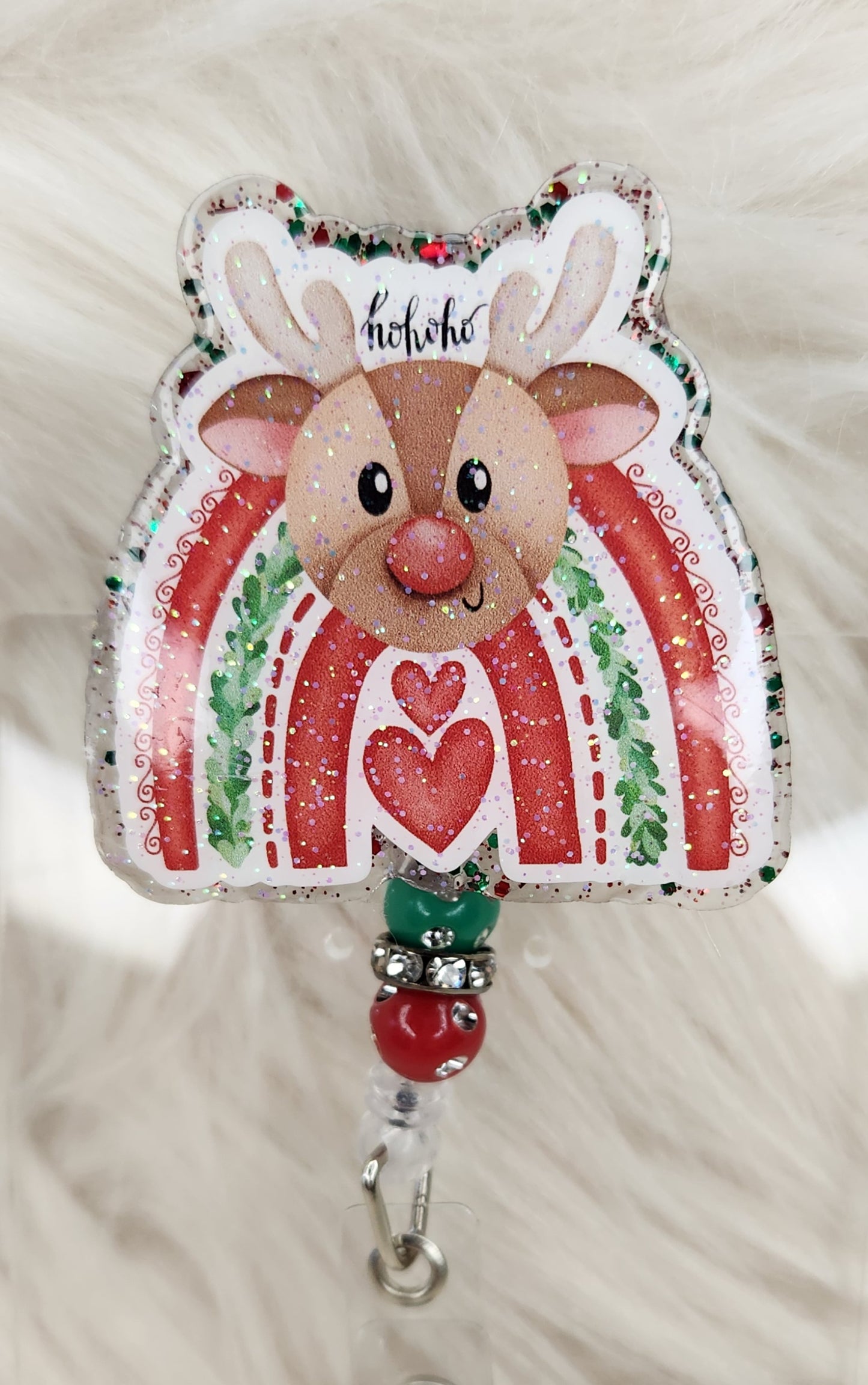 HoHoHo Reindeer Rainbow Badge Reel Face