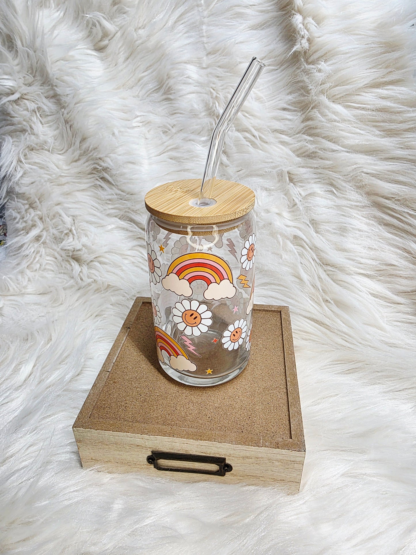 16 oz Rainbow flower Glass Tumbler