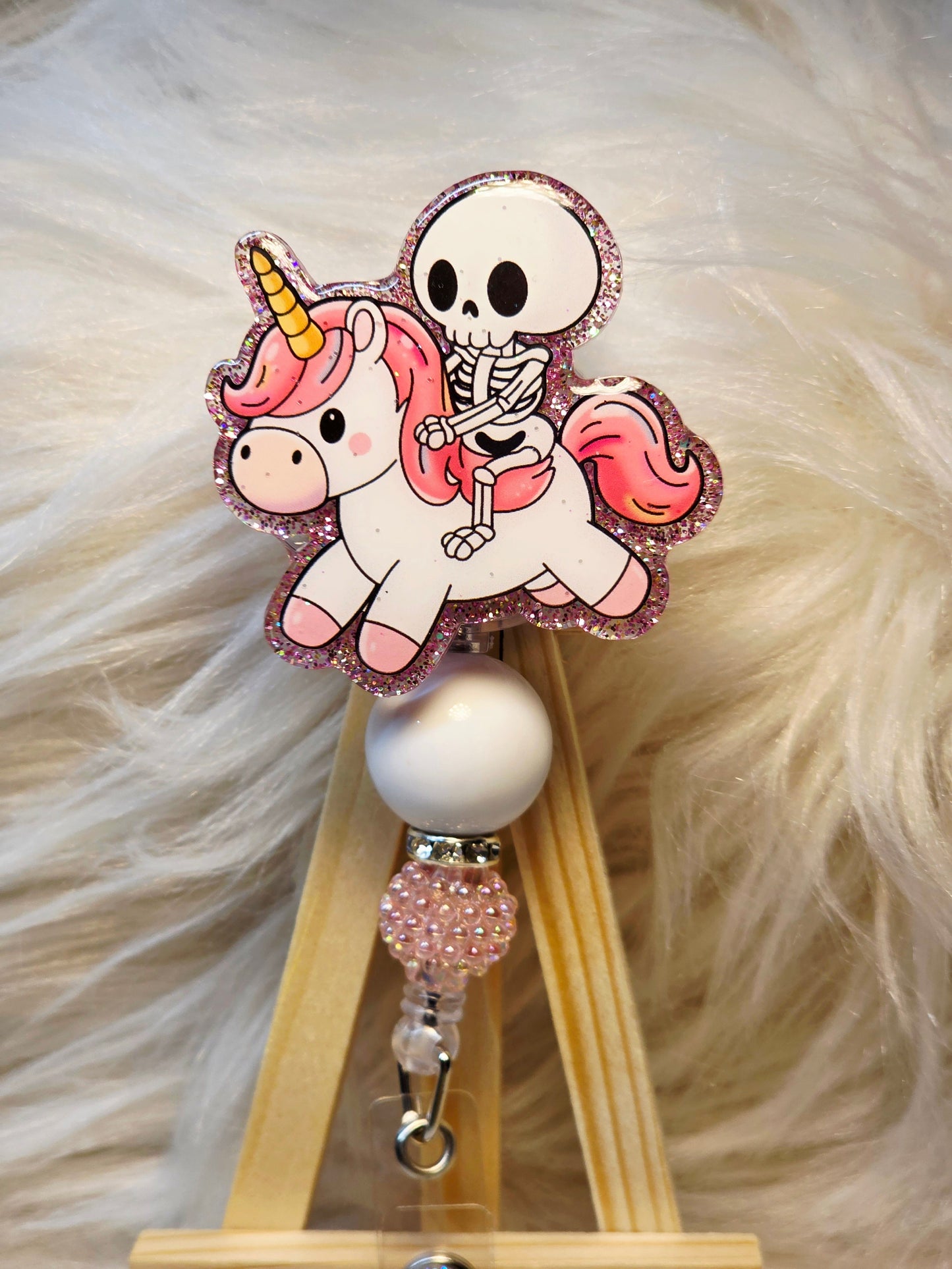 Unicorn Skeleton Badge Reel Face