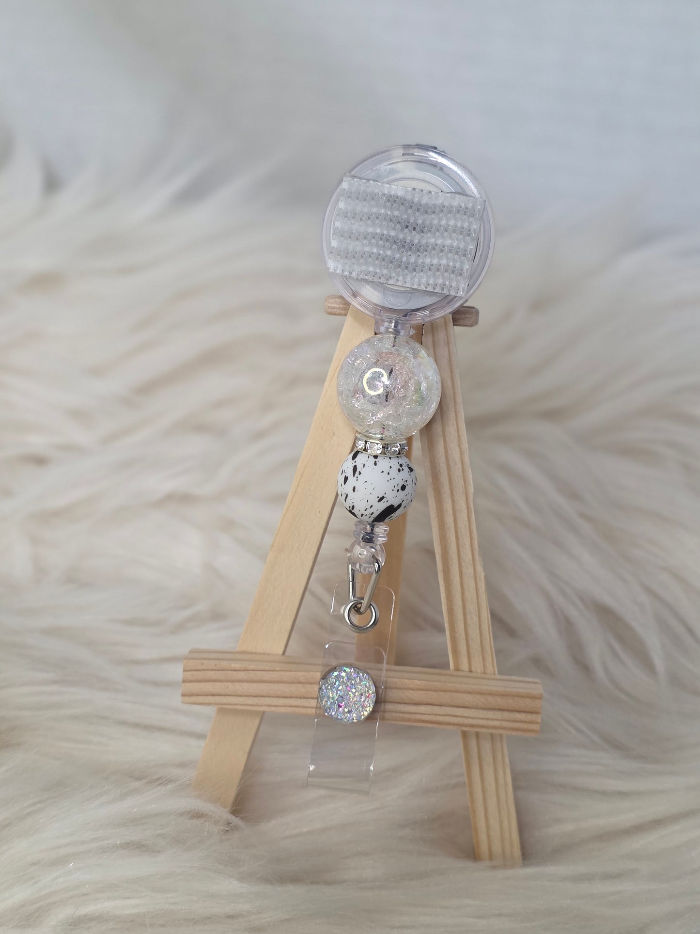 Black and White Interchangeable Beaded Badge Reel(Alligator Clip)