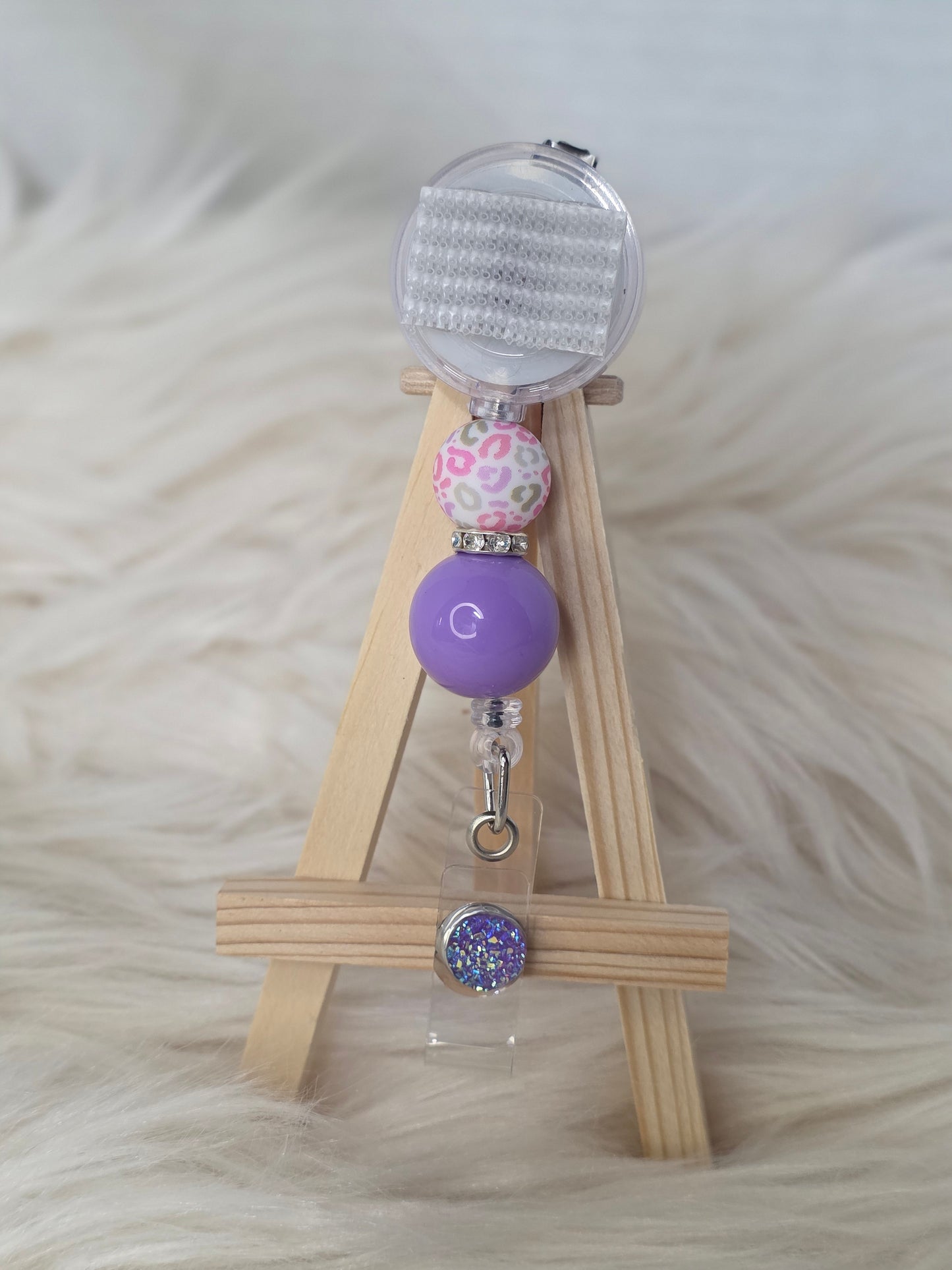 Pastel Leopard Interchangeable Beaded badge reel(Alligator clip)