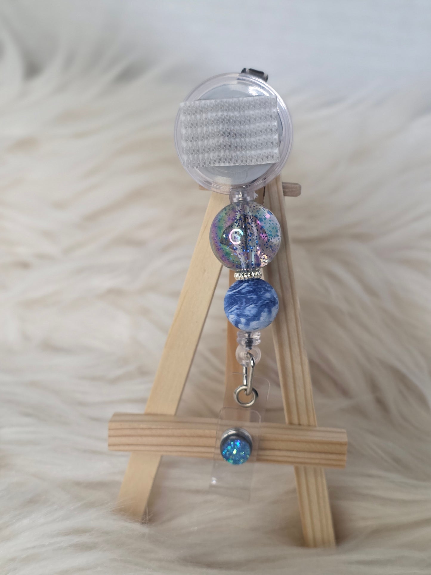 Blue interchangeable Beaded Badge Reel(Alligator Clip)