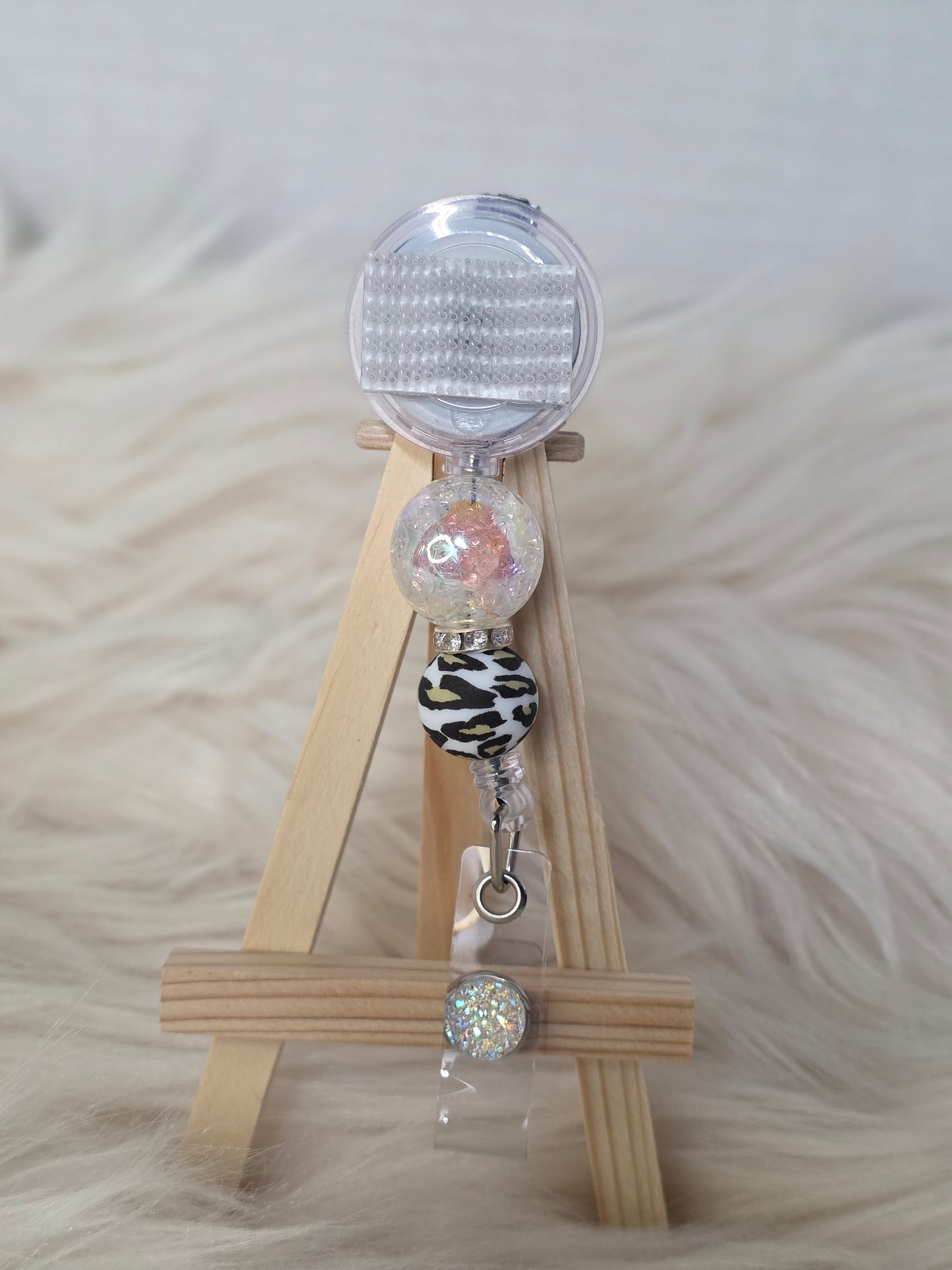 Cheetah interchangeable Beaded Badge Reel(Alligator Clip)
