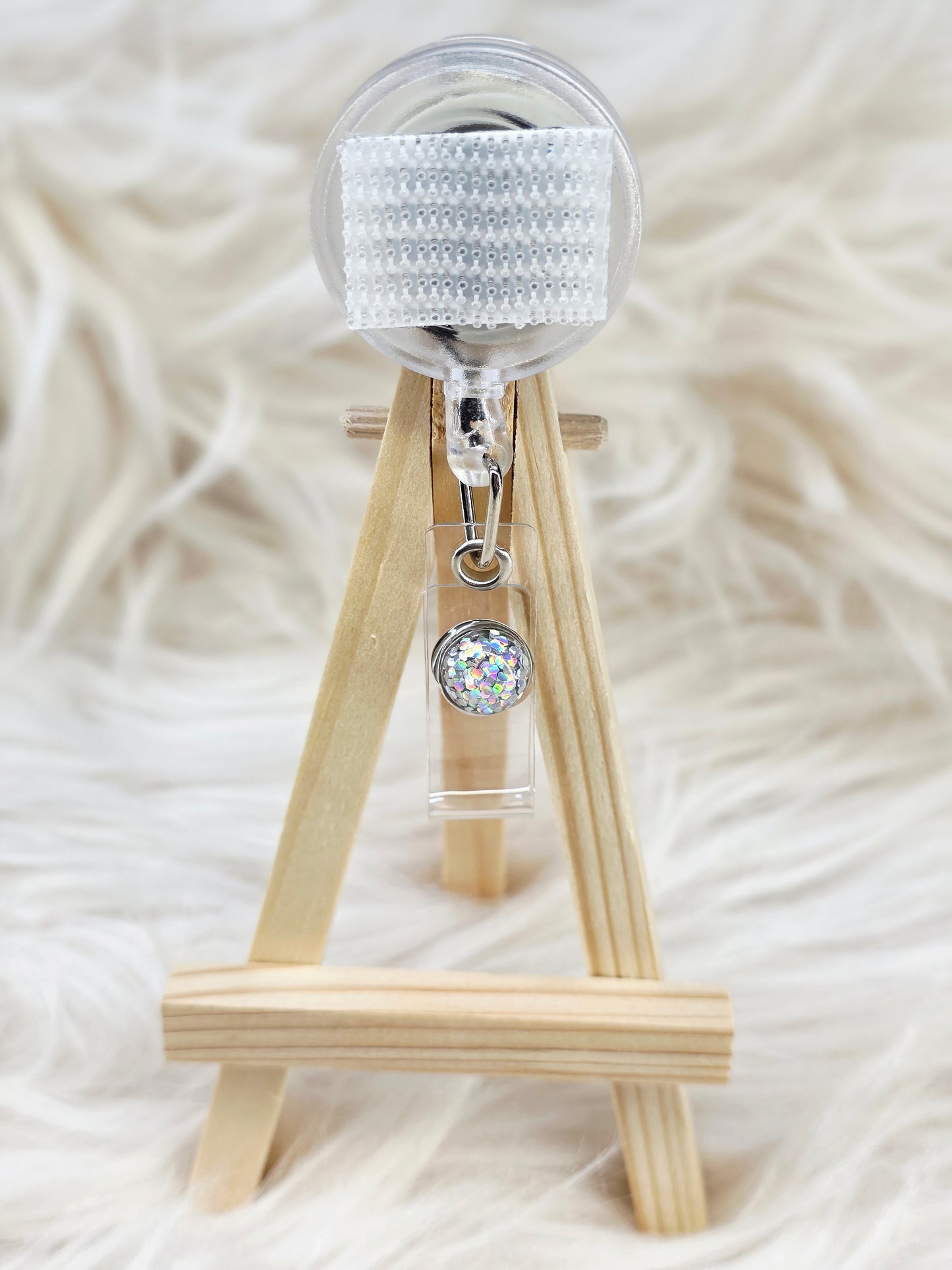 Silver Glitter Basic Interchangeable Badge Reel(Belt Clip)