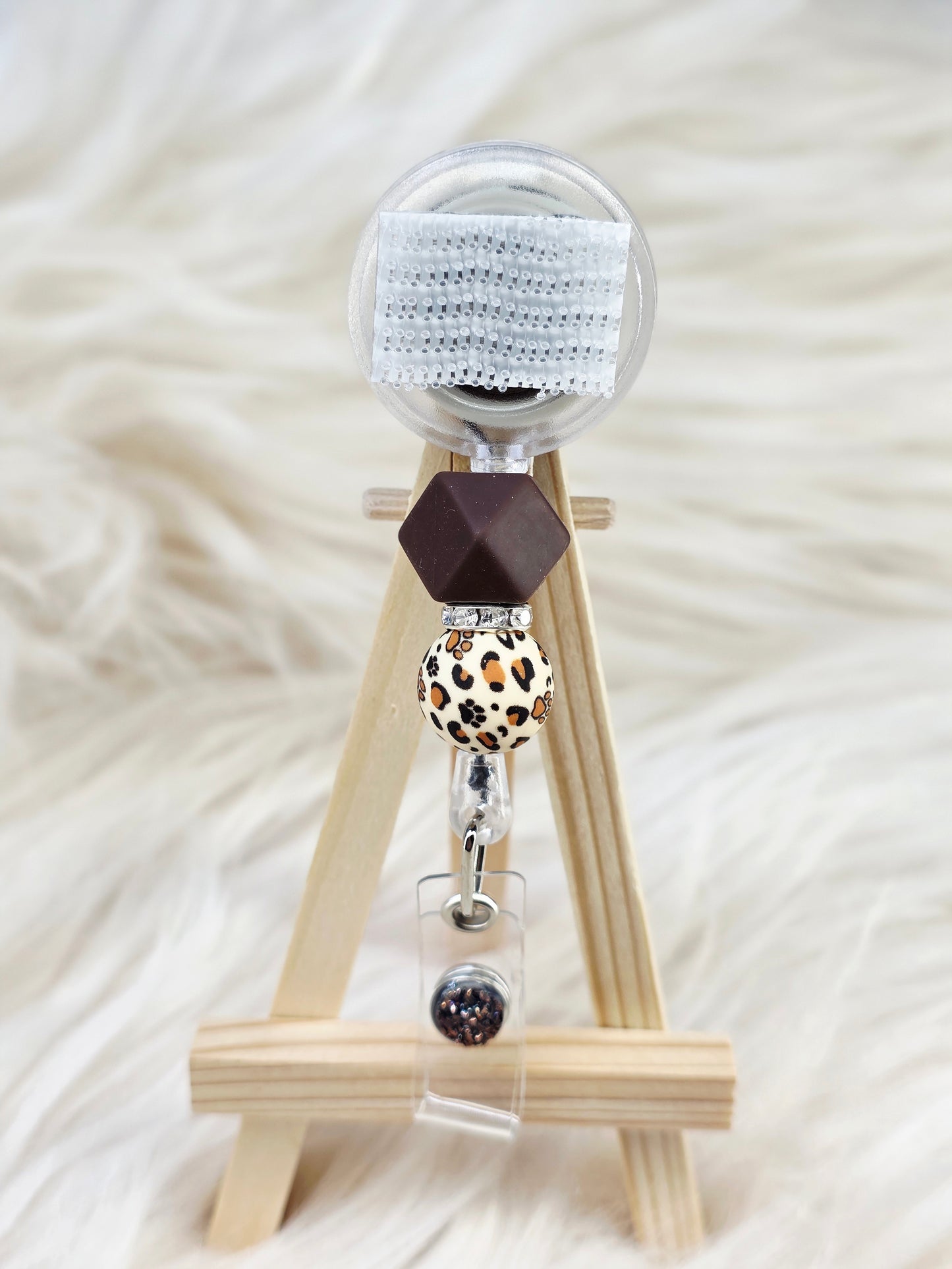 Cheetah Interchangeable Beaded Badge Reel (Belt Clip)