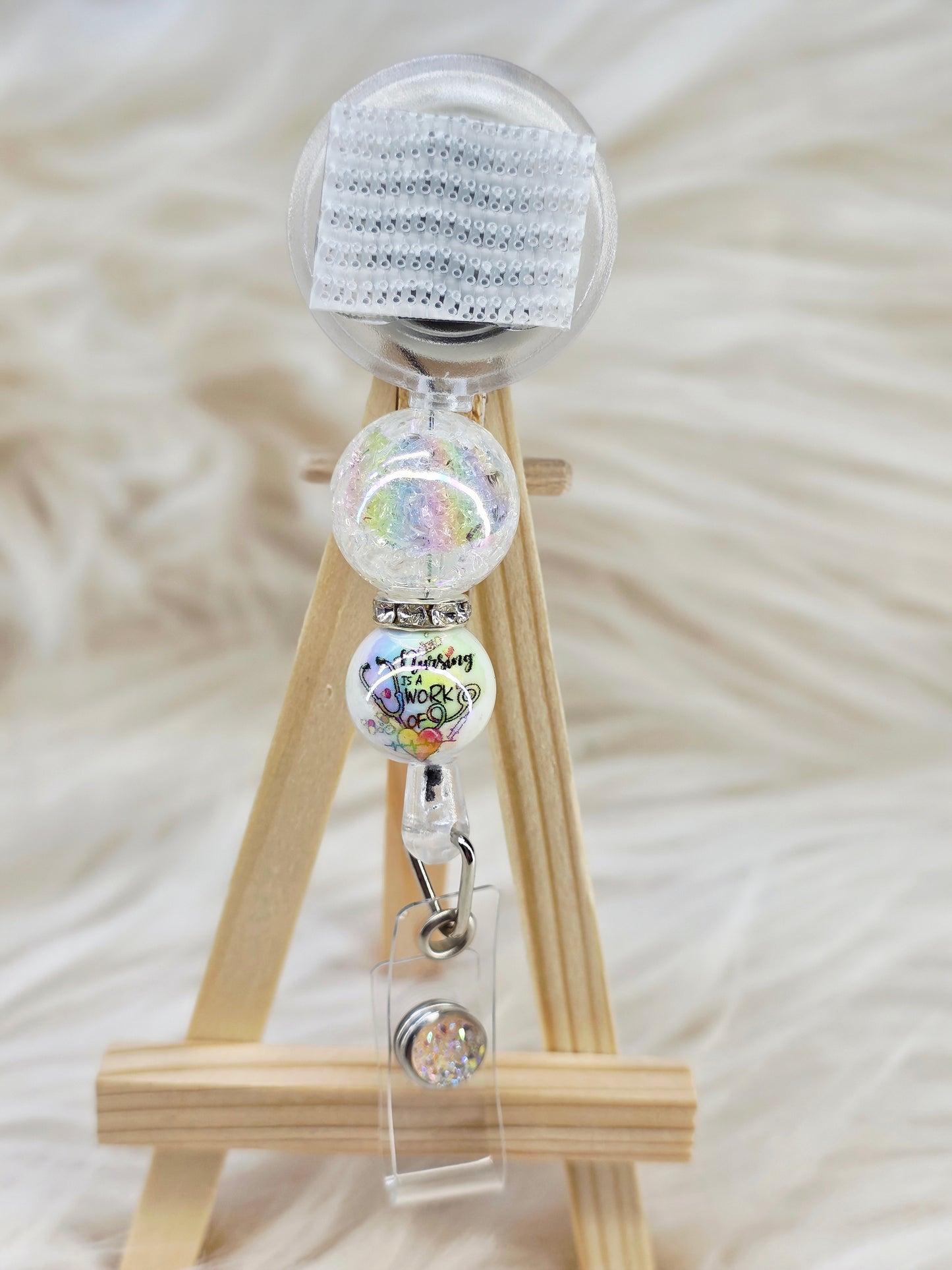 Nursing Is A Work of Heart Beaded Interchangeable Badge Reel (Belt Clip)