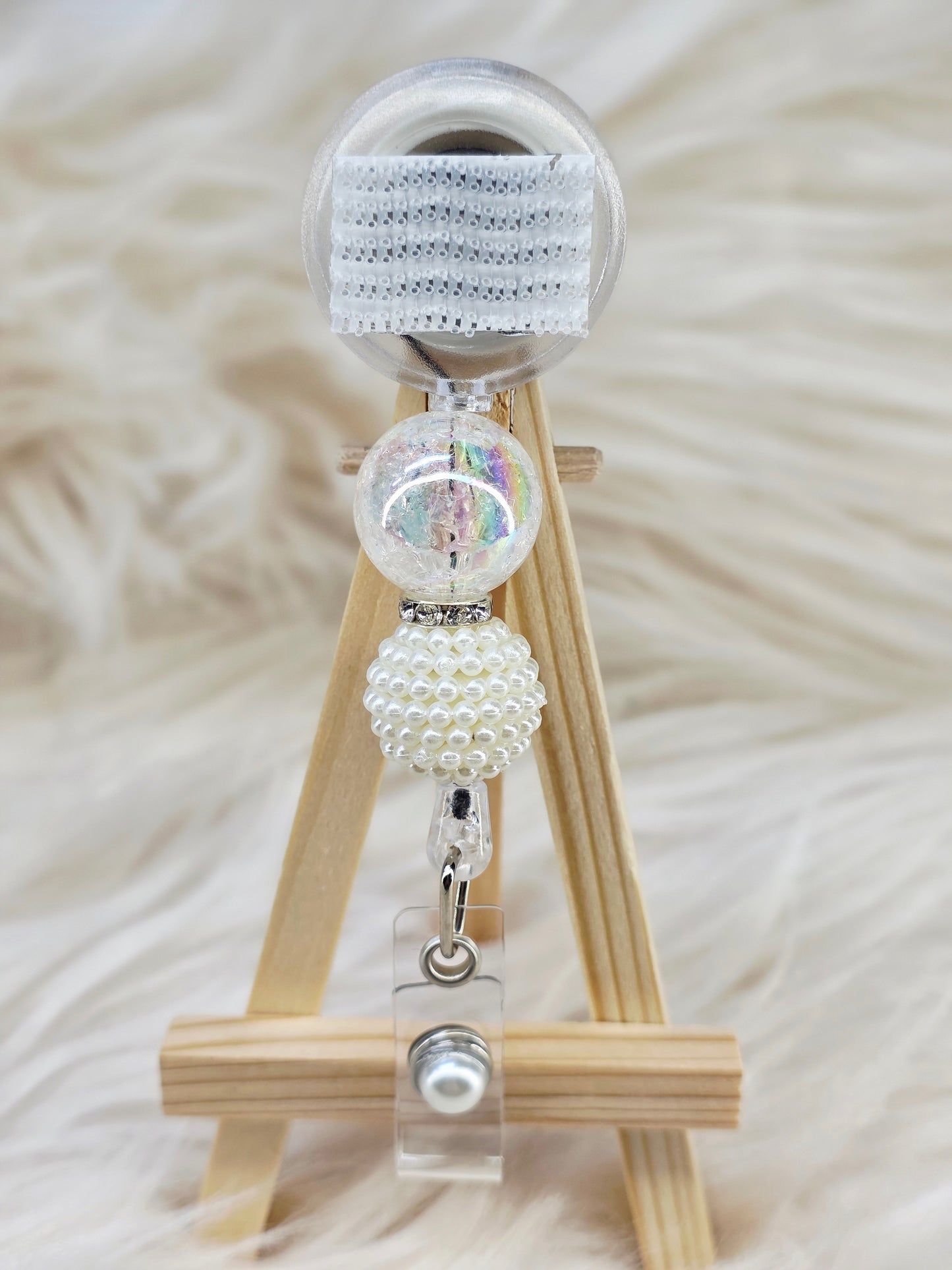 Pearl Beaded Interchangeable Badge Reel (Belt Clip)