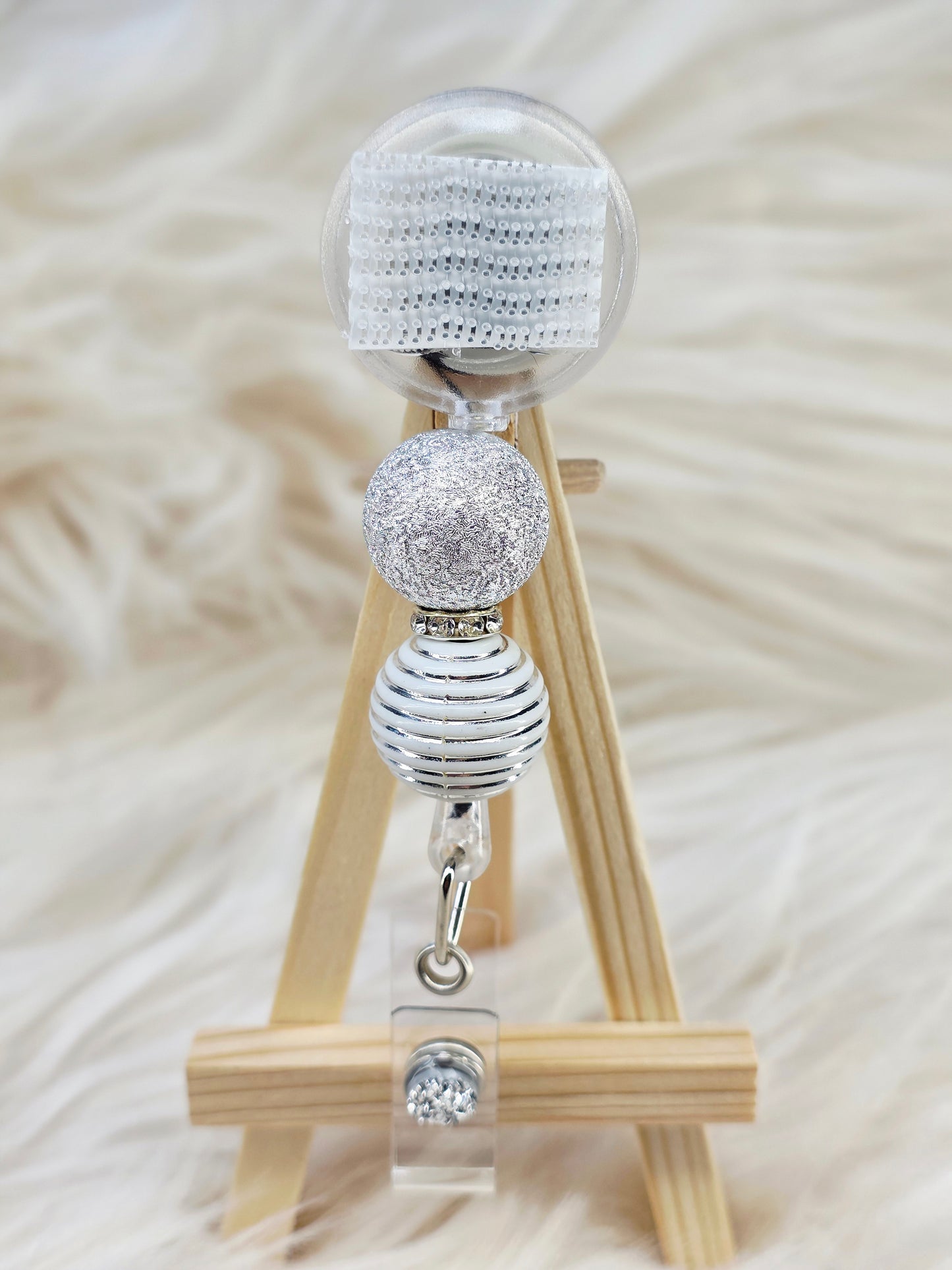 Silver Beaded Interchangeable Badge Reel (Belt Clip)
