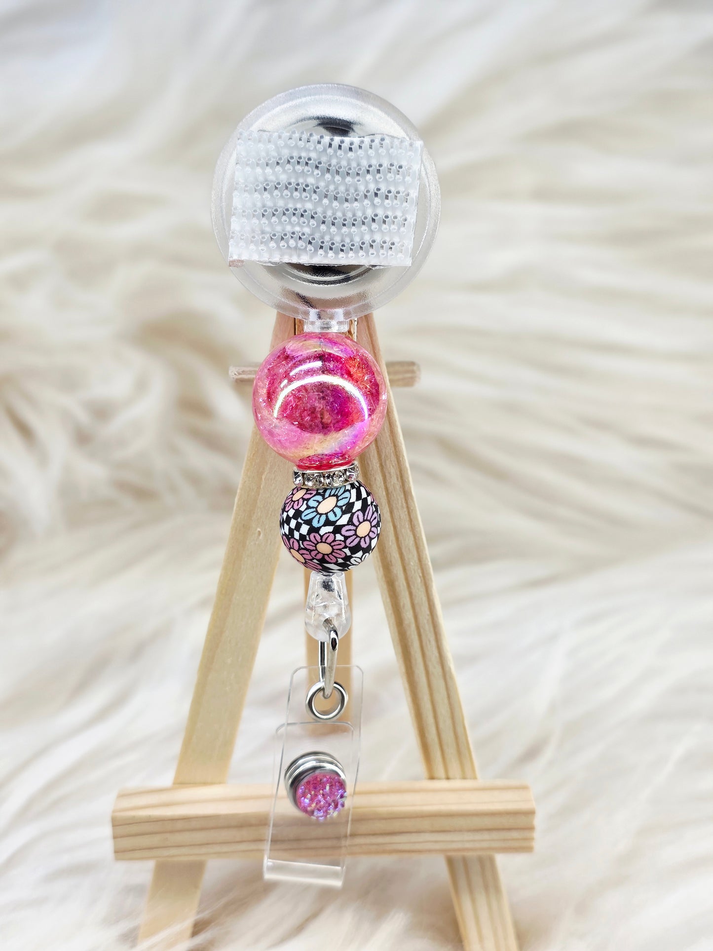 Floral Beaded Interchangeable Badge Reel (Belt Clip)