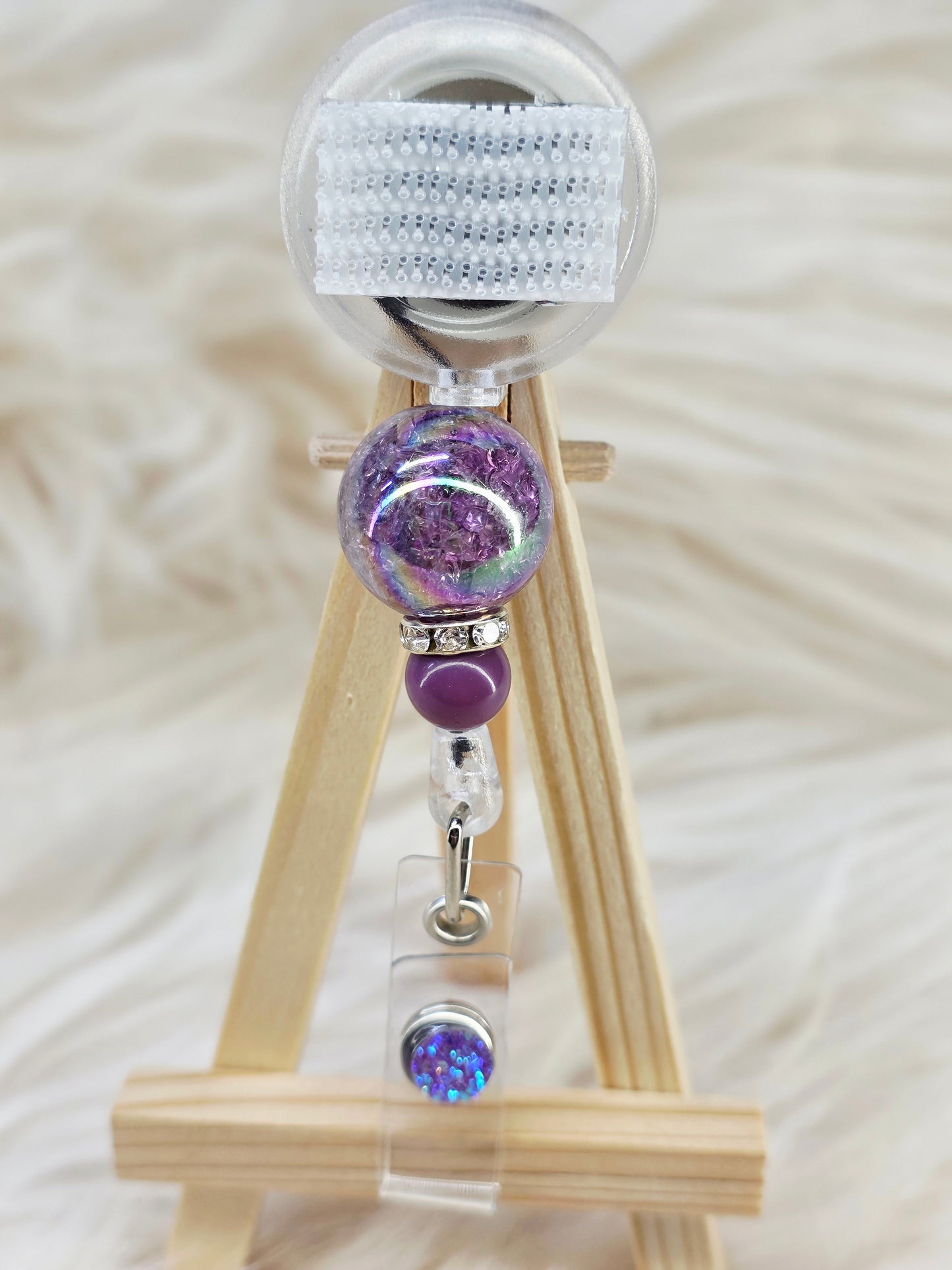 Purple Beaded Interchangeable Badge Reel (Belt Clip)