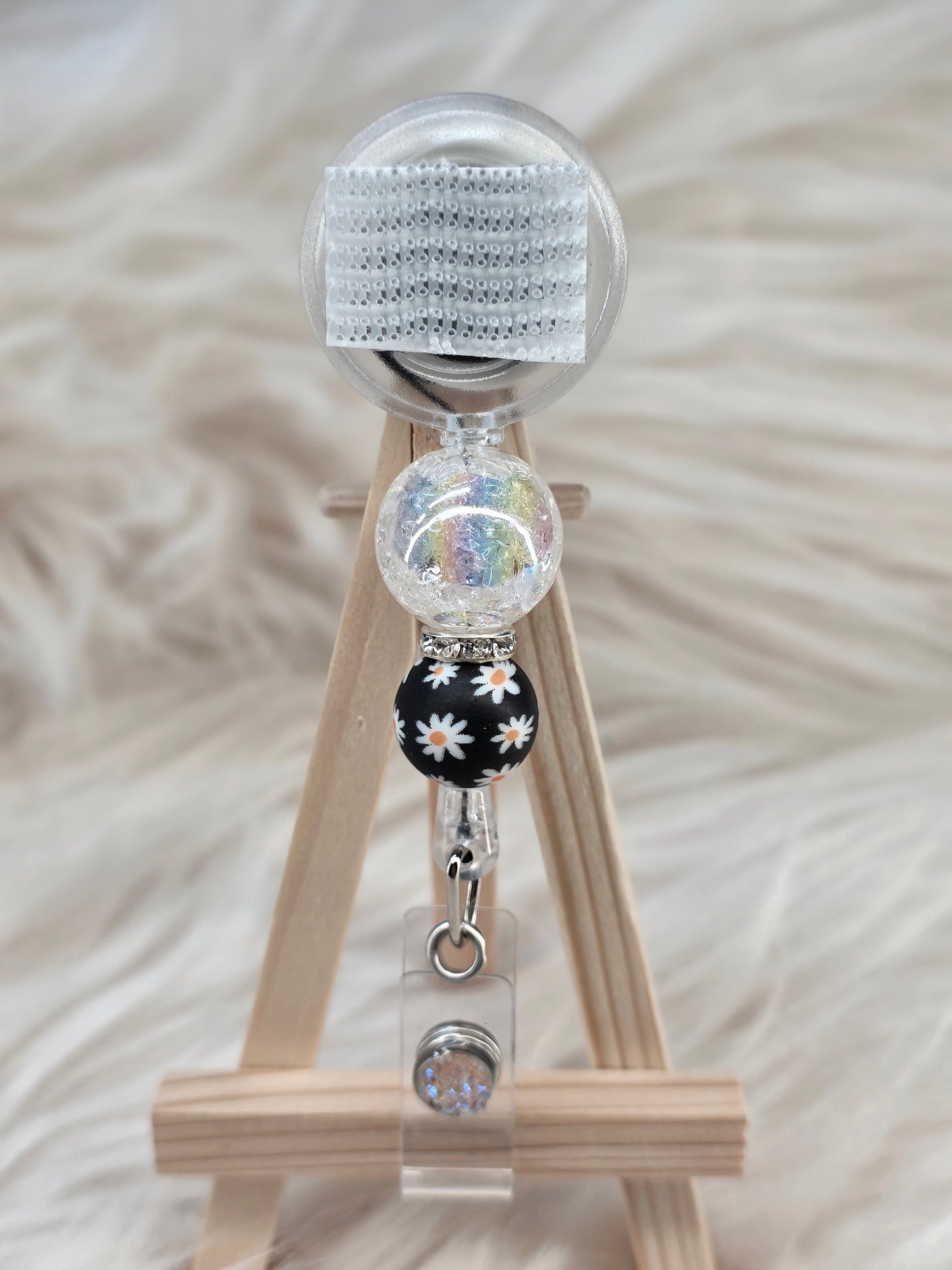 Flower Beaded Interchangeable Badge Reel (Belt Clip)