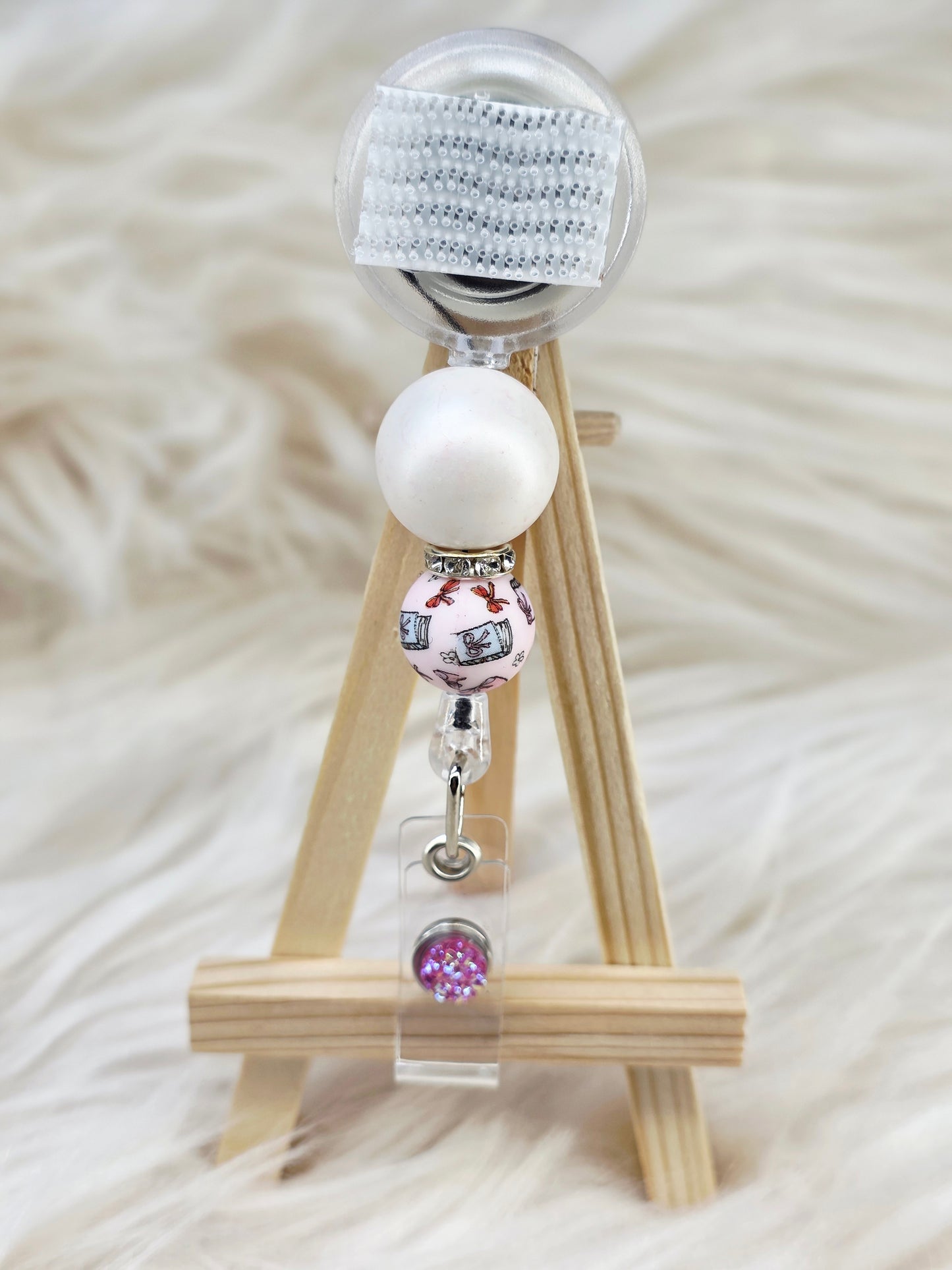 Books and Bows Beaded Interchangeable Badge Reel (Belt Clip)