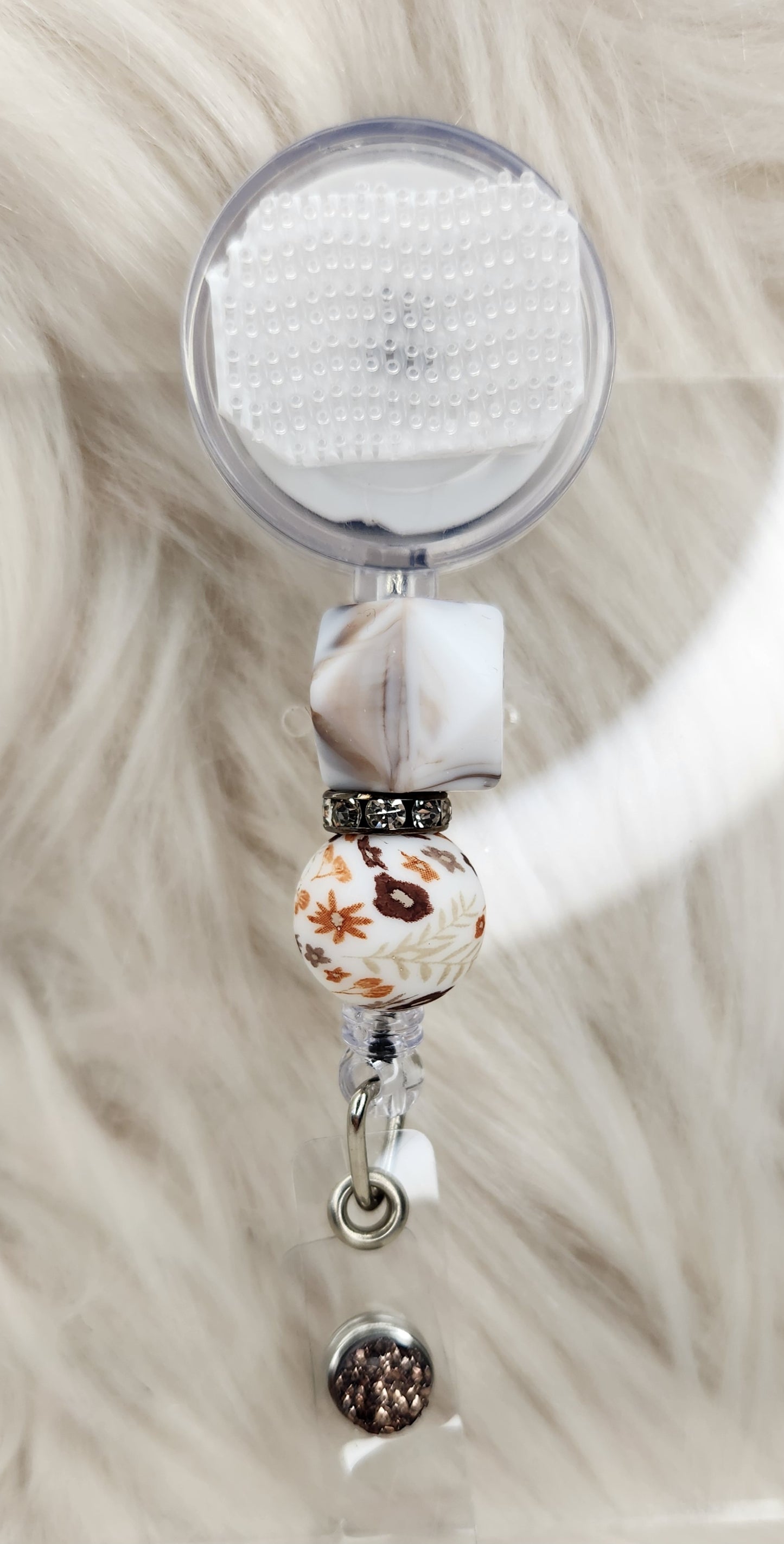 Brown Flowers Badge Reel(Alligator Clip)