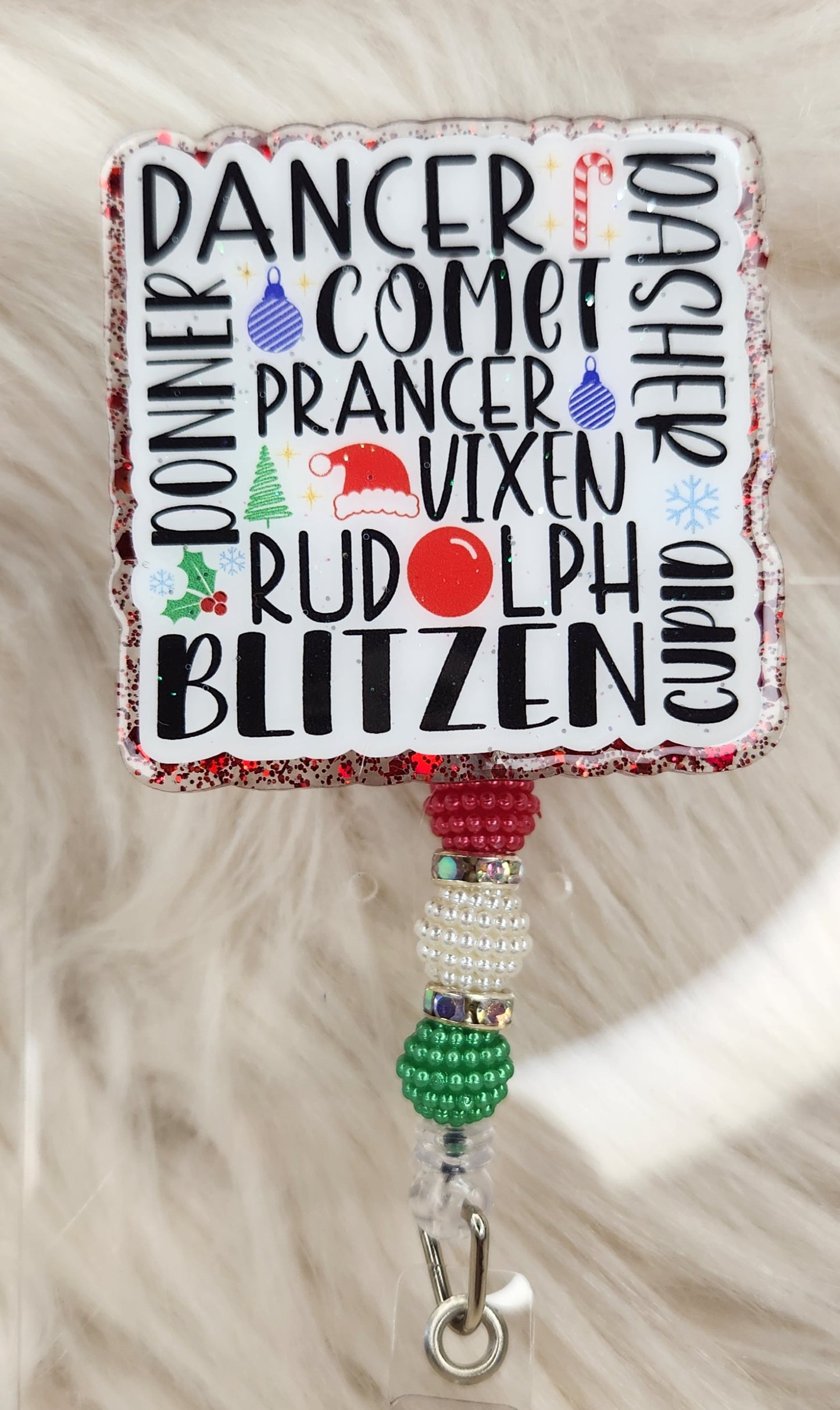 Reindeer Names Badge Reel Face