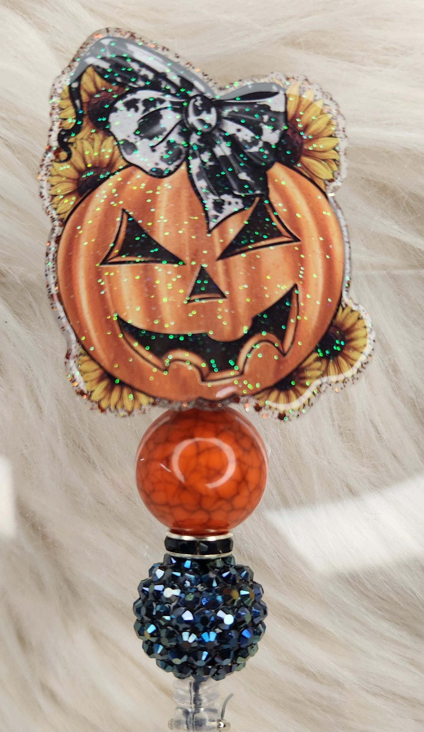 Jack O Lantern with Bow Badge Reel Face
