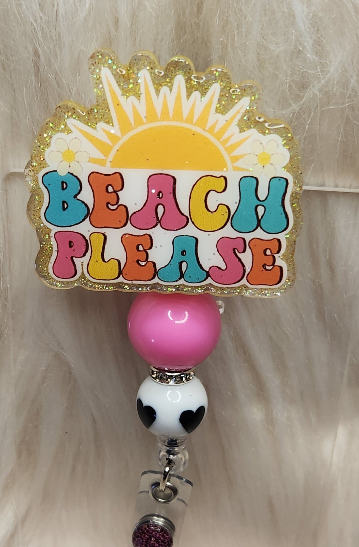 Beach Please Badge Reel Face