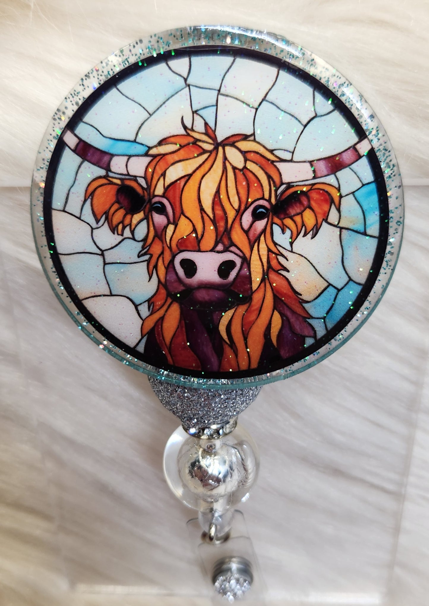 Stained Glass Cow #2 Badge Reel Face
