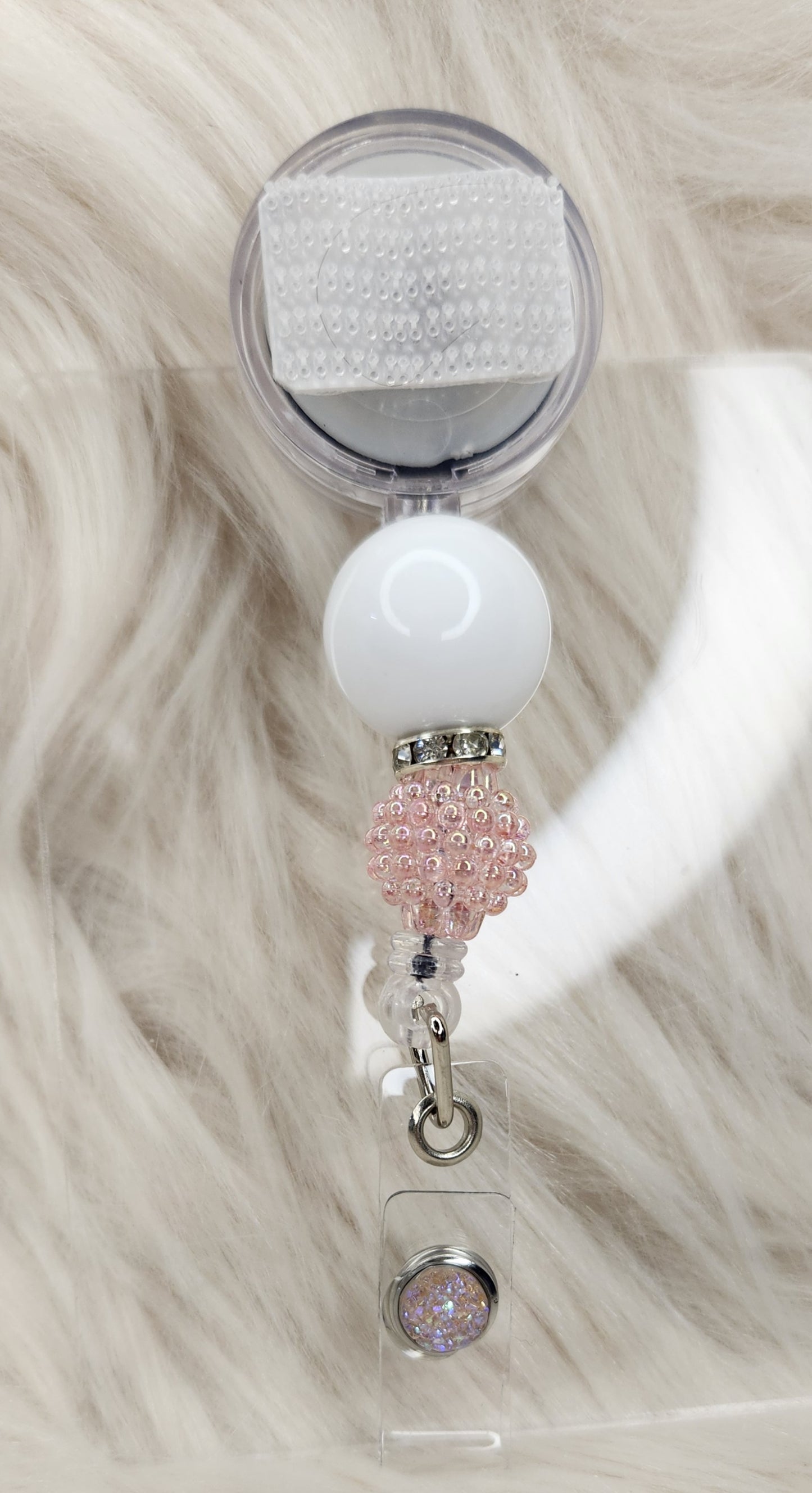 Light Pink/white Badge Reel(Alligator Clip)