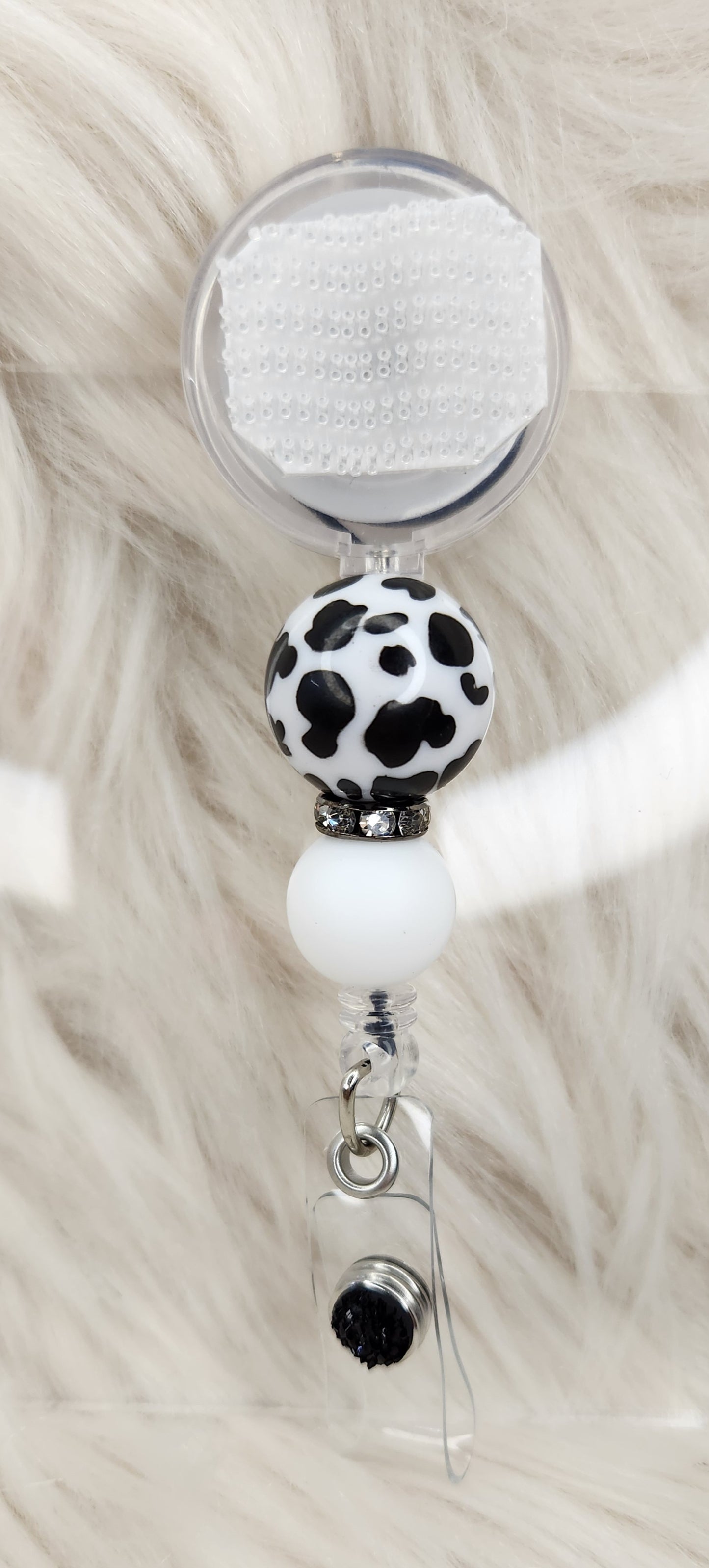 Black and White Cow Print Badge Reel(Alligator Clip)
