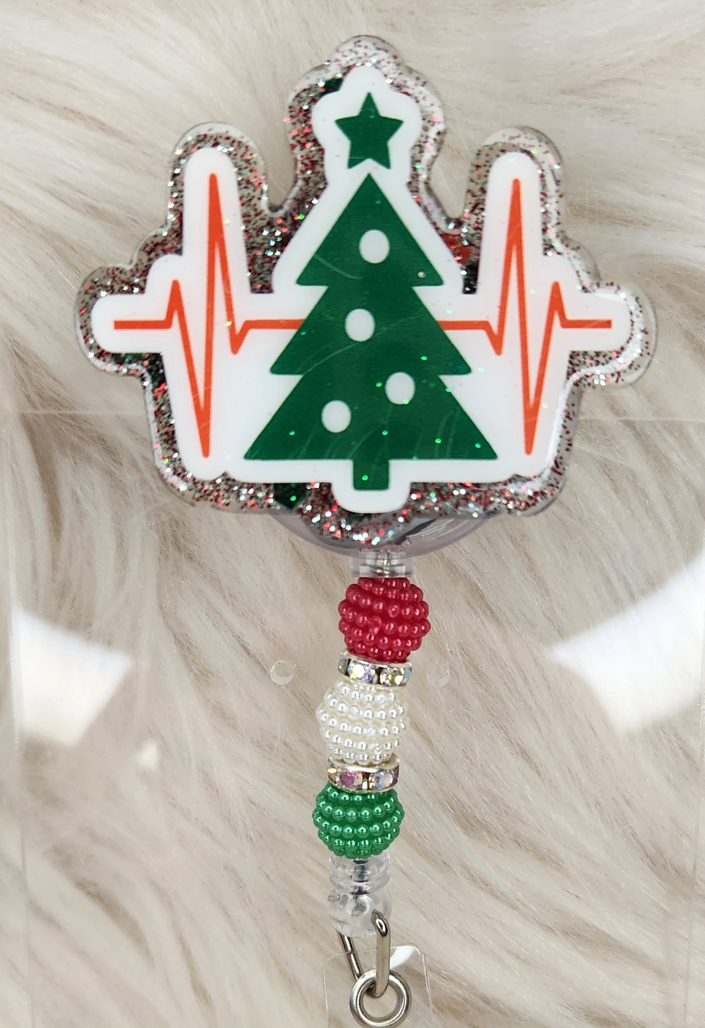Christmas Tree Heartbeat Badge Reel Face