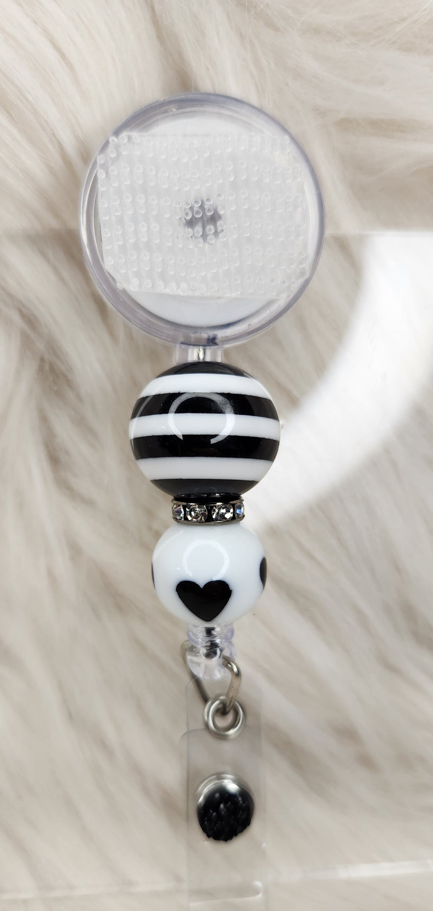 Black/White Stripe Badge Reel(Alligator Clip)