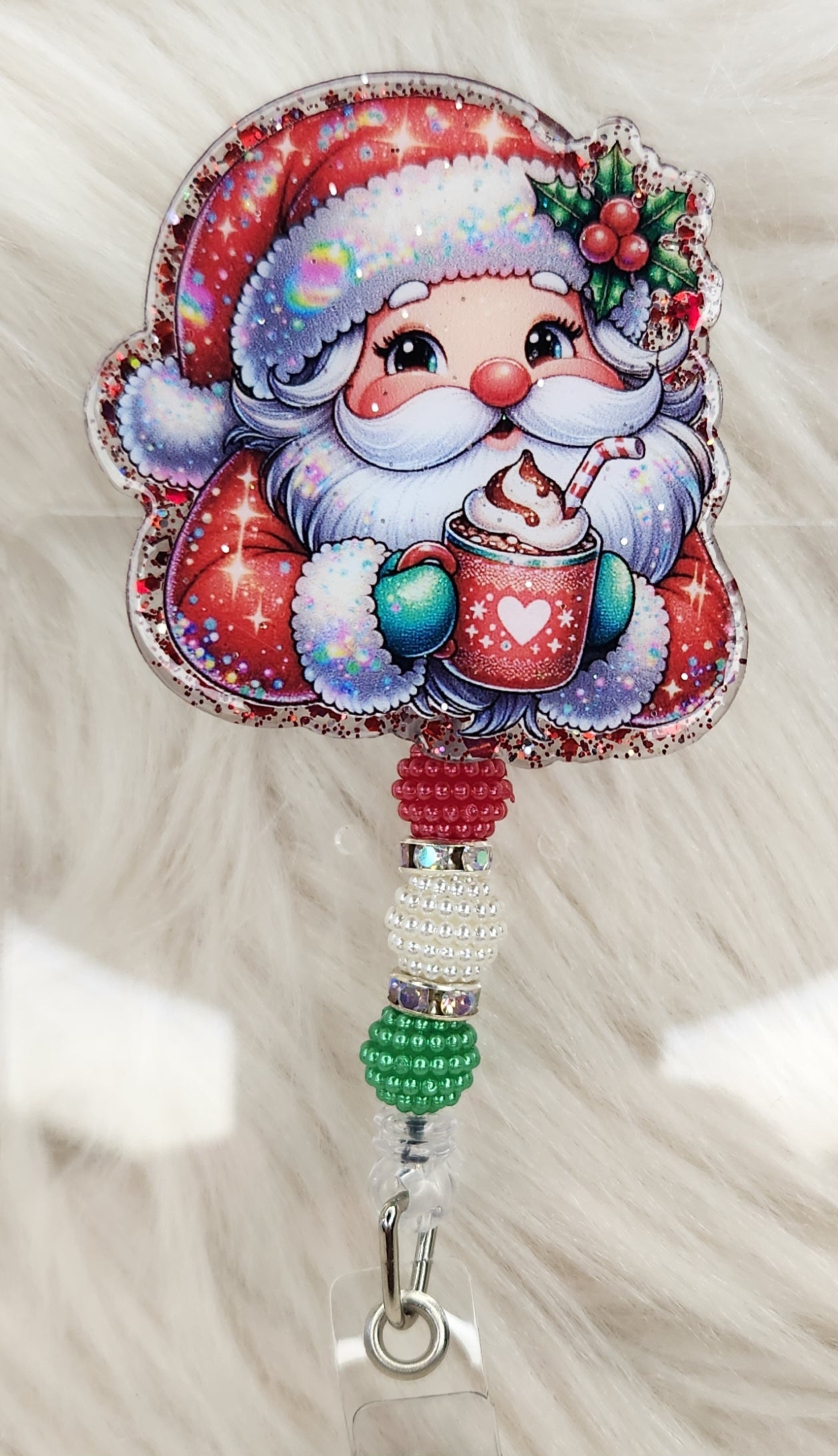 Santa with Mug Badge Reel Face