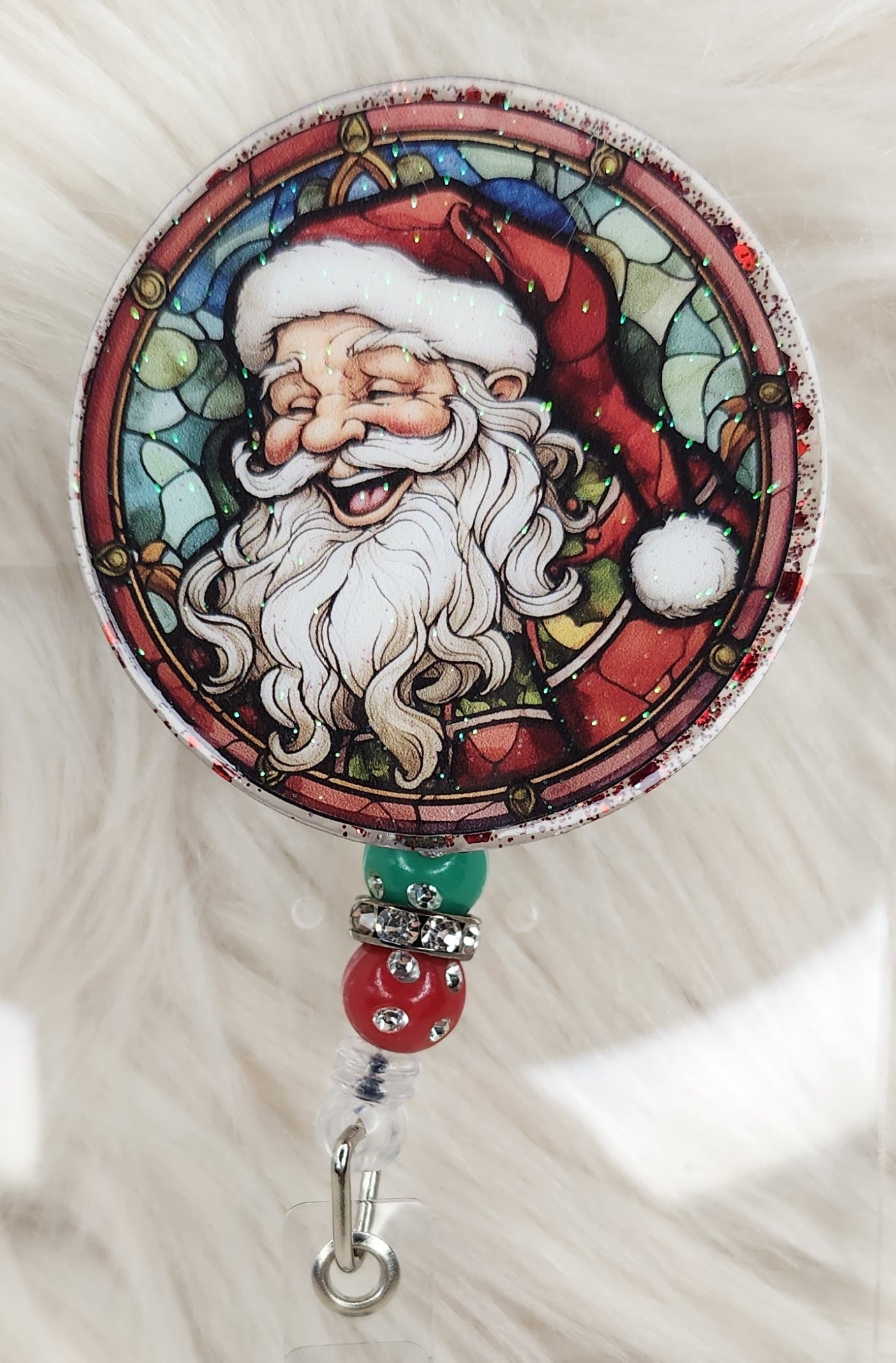 Stained Glass Santa Badge Reel Face