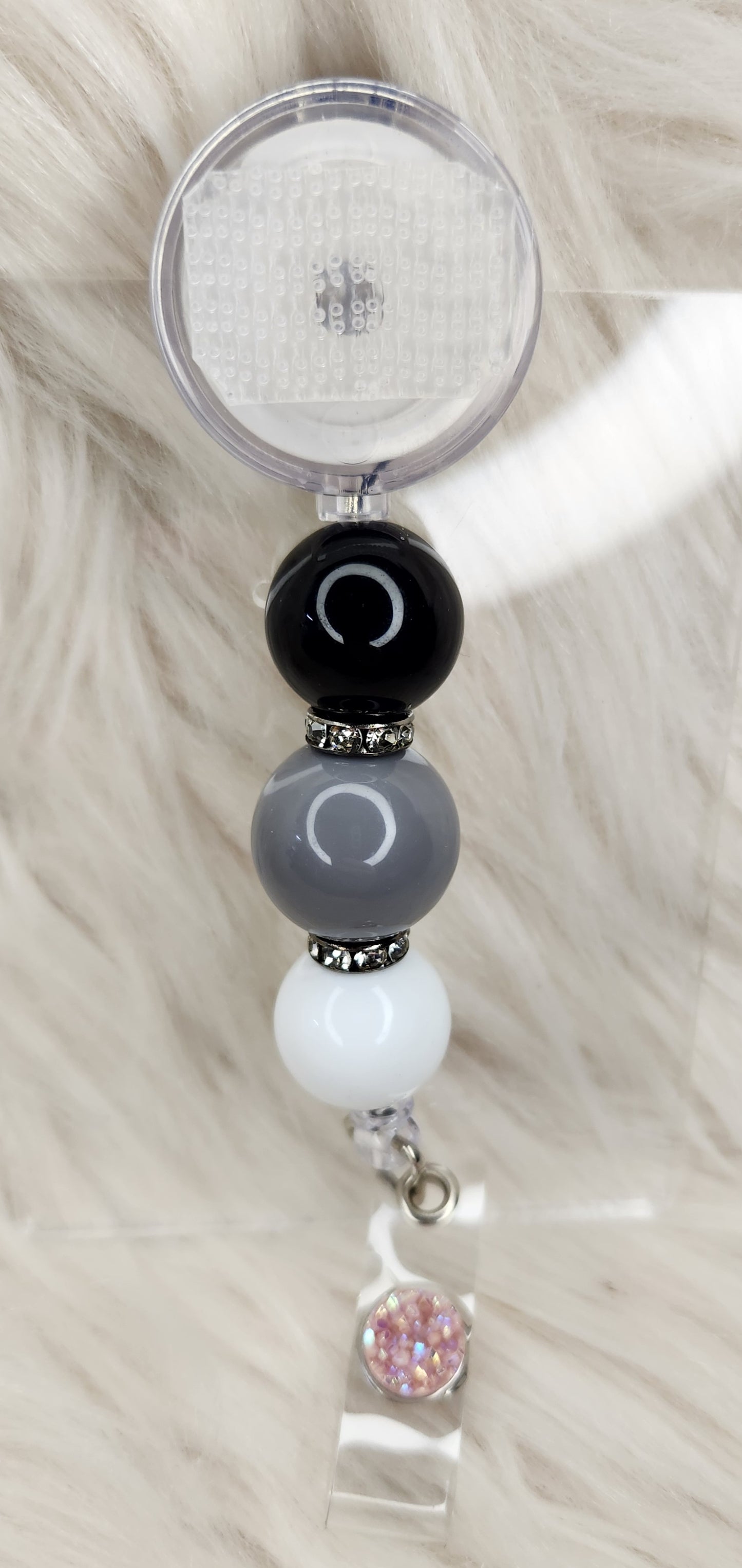 Black White Gray Badge Reel(Alligator Clip)