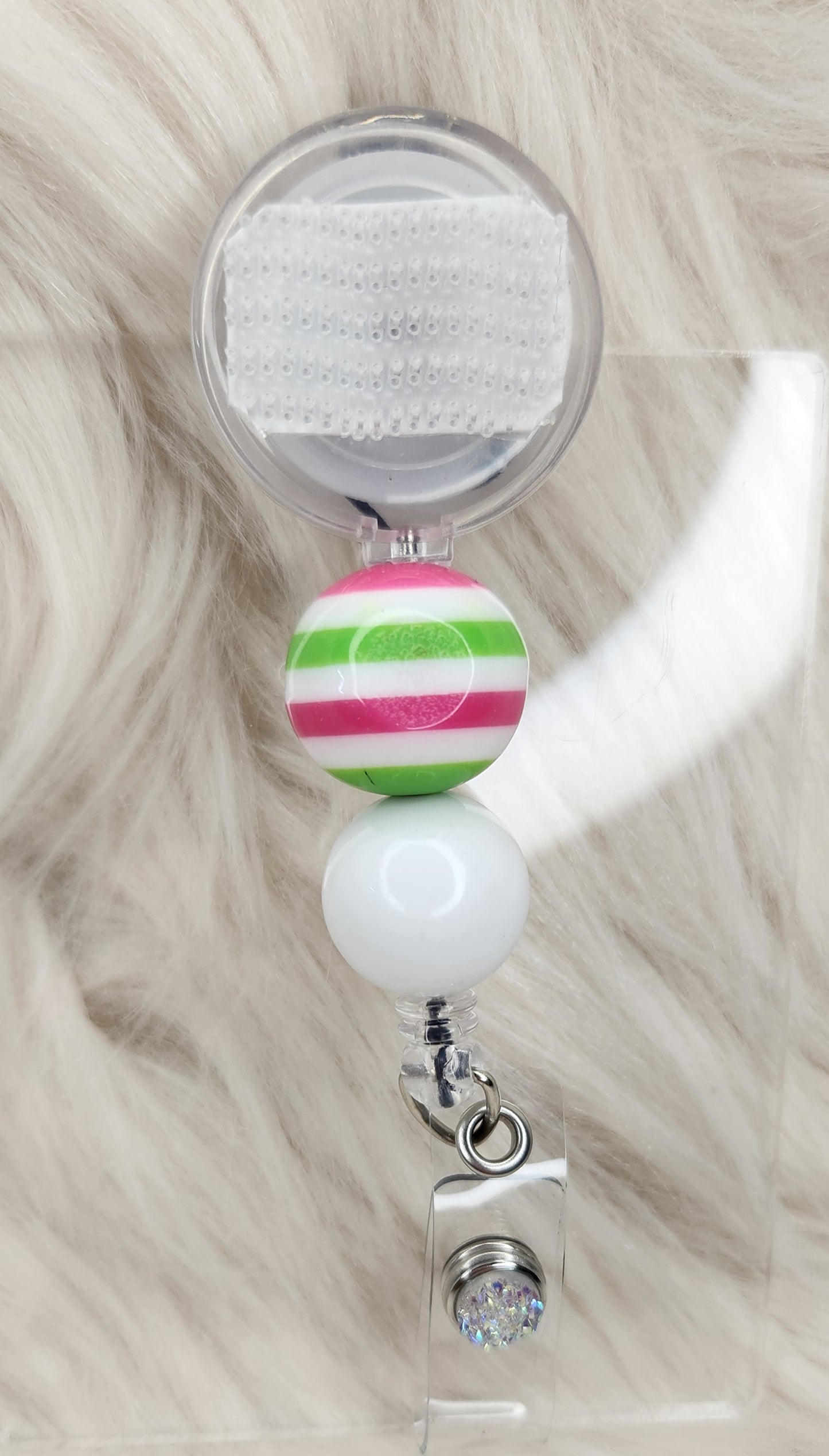Pink/Green Stipe Badge Reel(Alligator Clip)