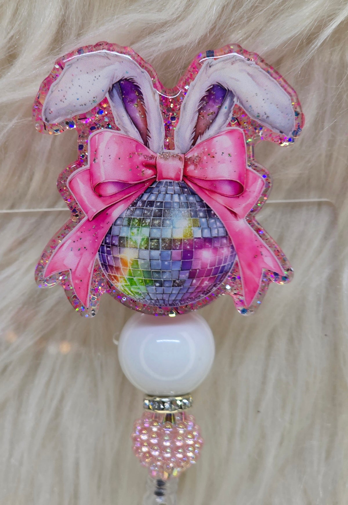 Bunny Disco Ball Badge Reel Face