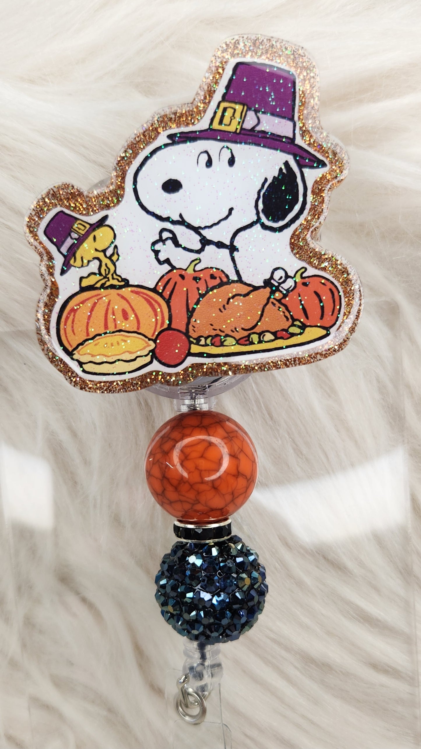 Thanksgiving Dog and Bird Badge Reel Face