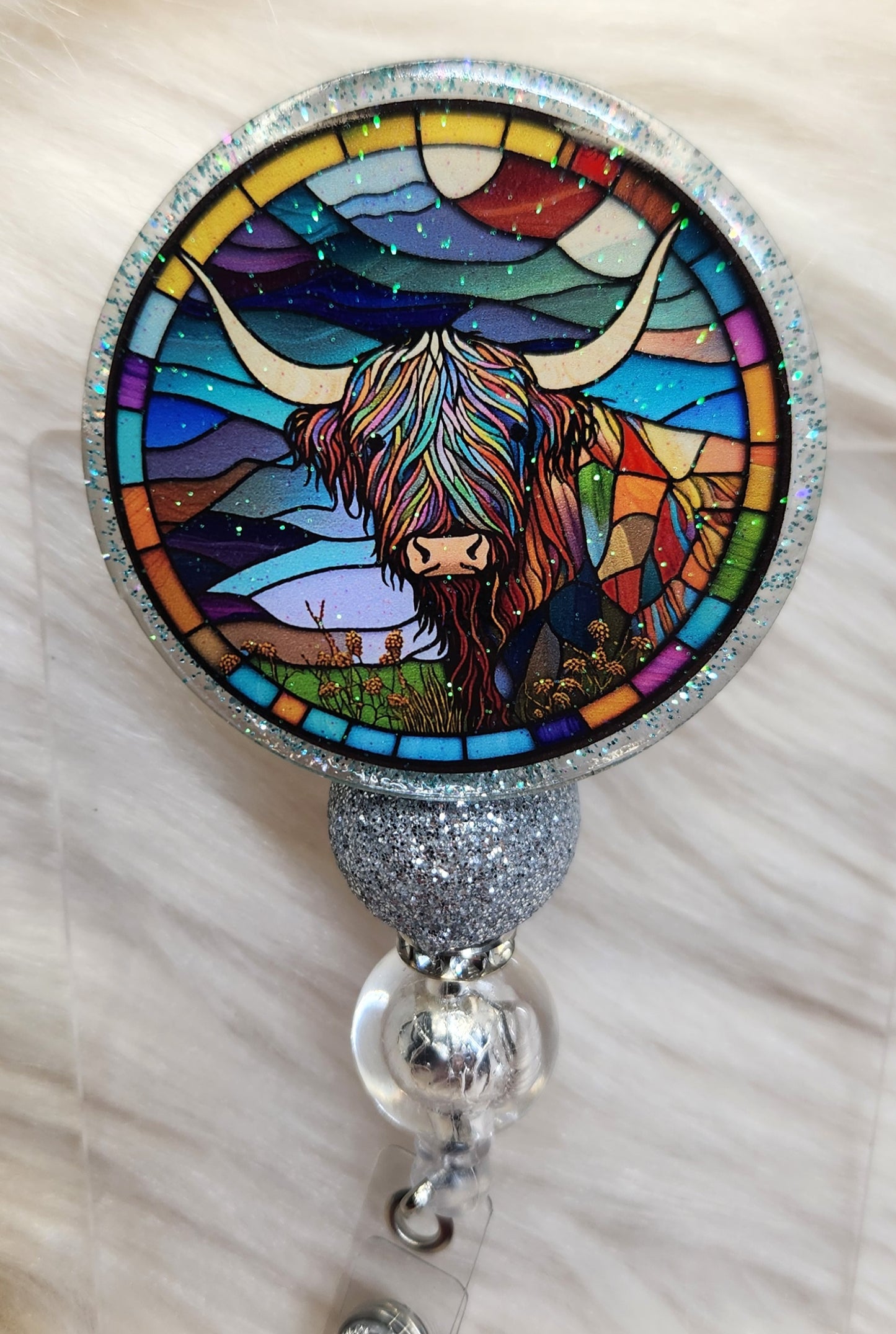 Stained Glass Cow #1 Badge Reel Face
