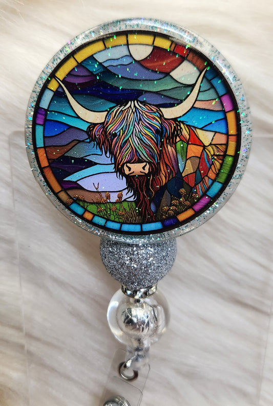 Stained Glass Cow #1 Badge Reel Face