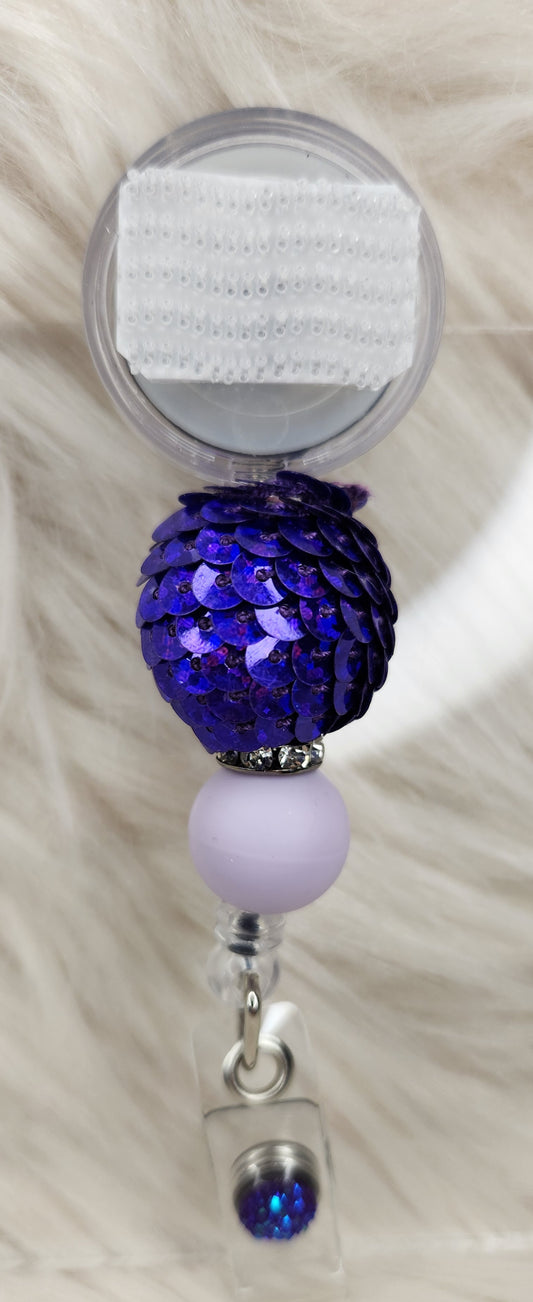 Purple Sequin Badge Reel(Alligator Clip)