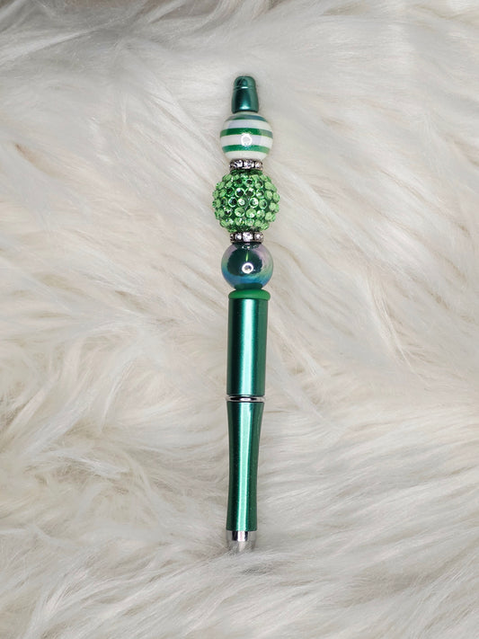Green Stripe Beaded Pen