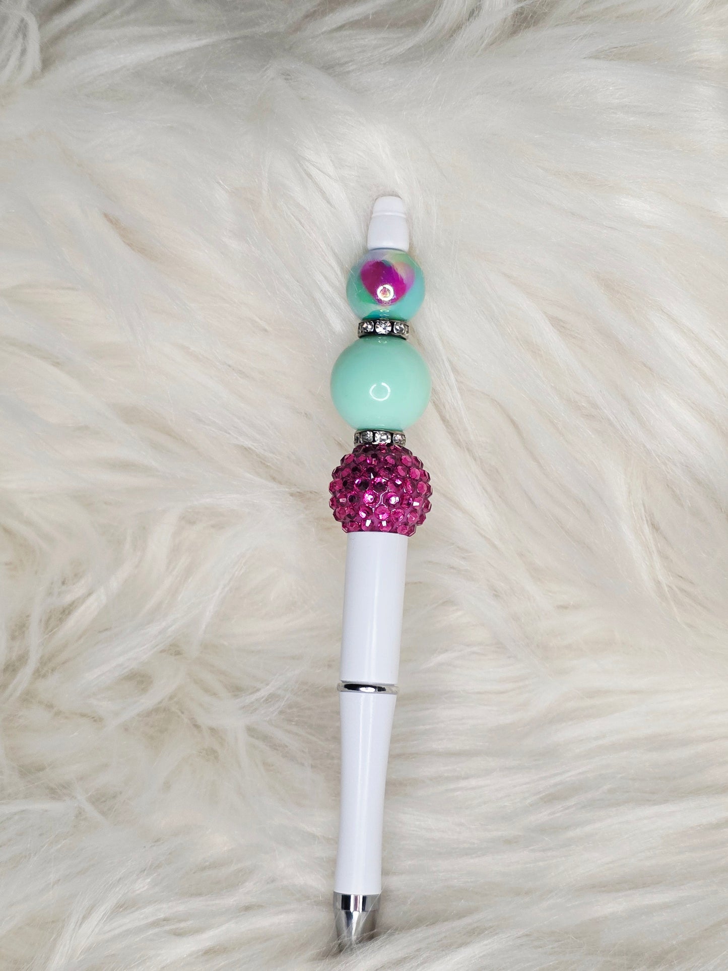 Mint w/Pink Heart Beaded Pen
