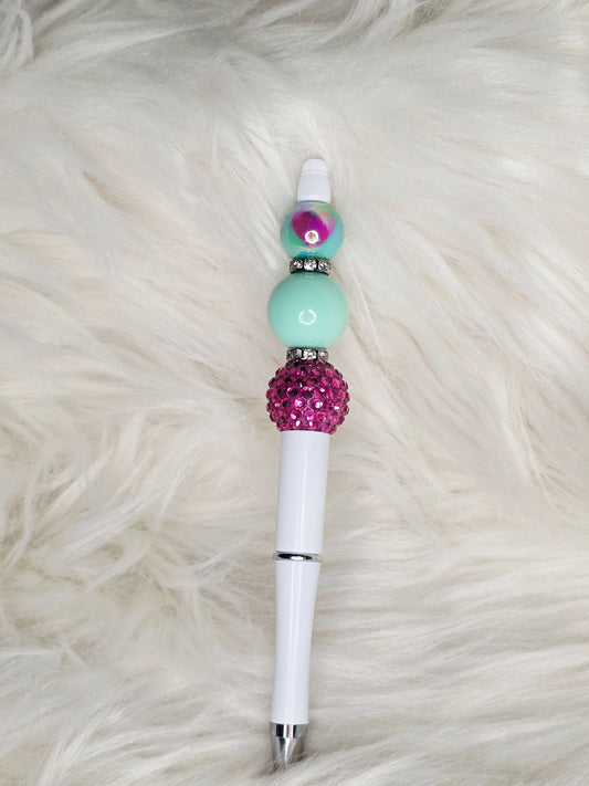 Mint w/Pink Heart Beaded Pen