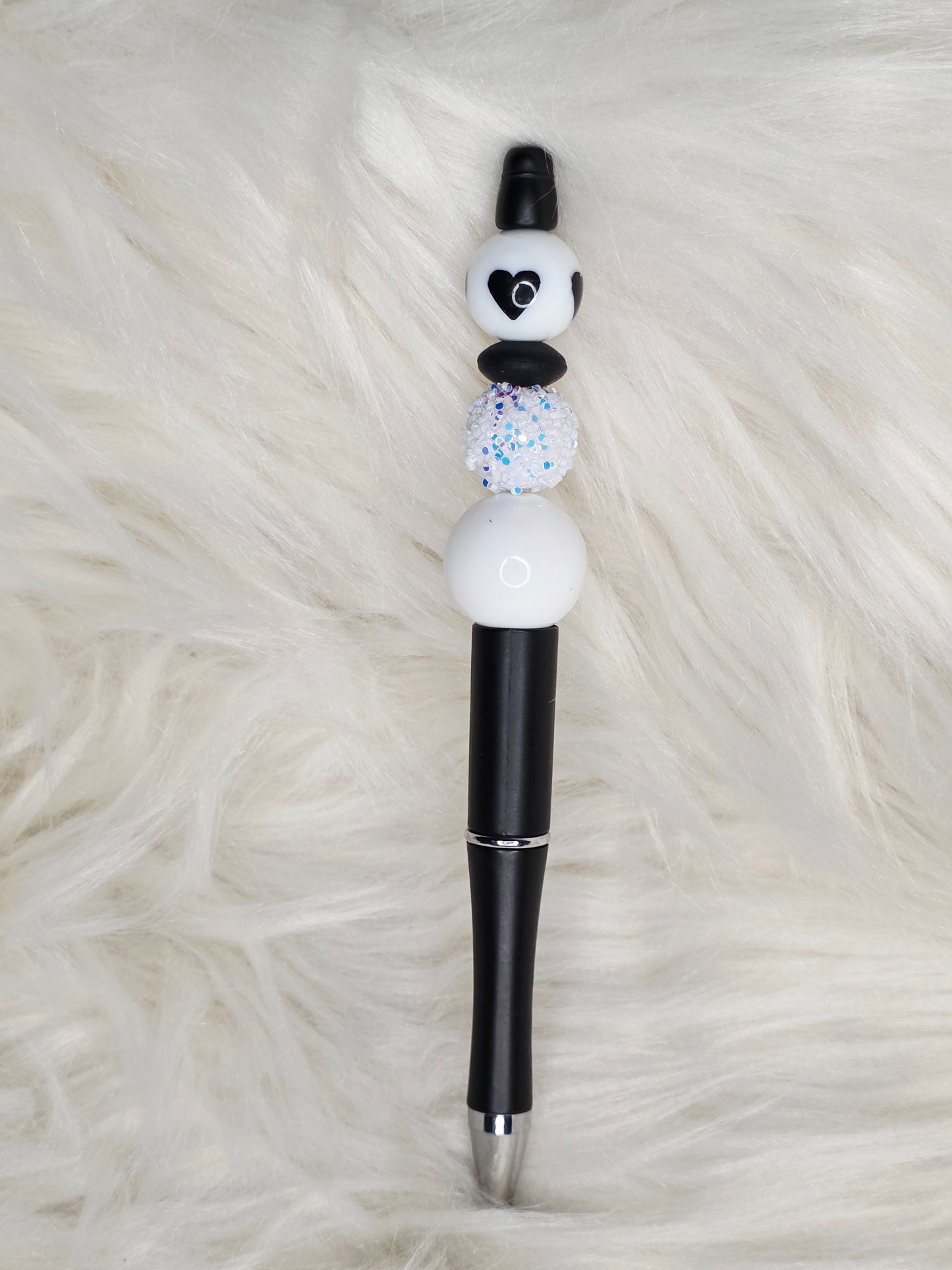 Black/White Heart Beaded Pen