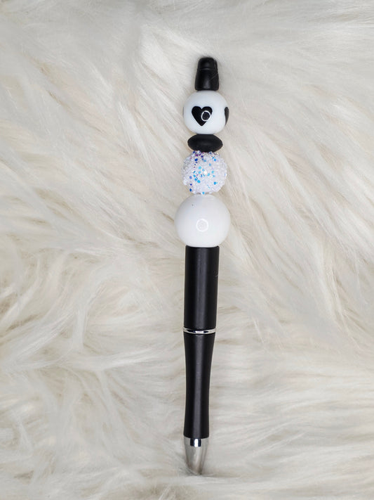 Black/White Heart Beaded Pen