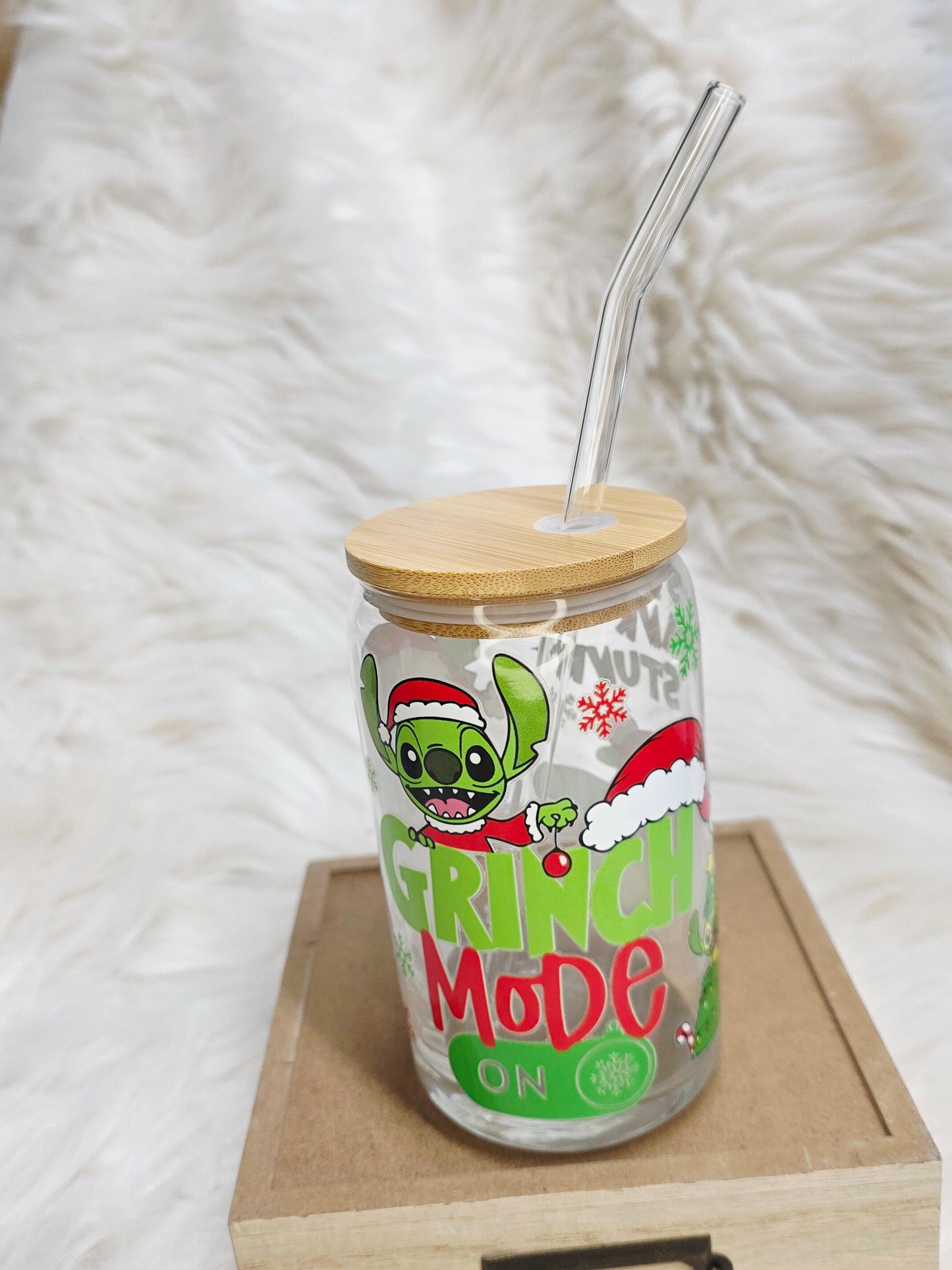 16 oz Grinch Mode Glass Tumbler
