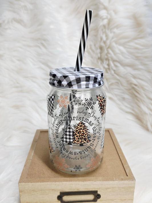 16 oz Cheetah Christmas Glass Tumbler