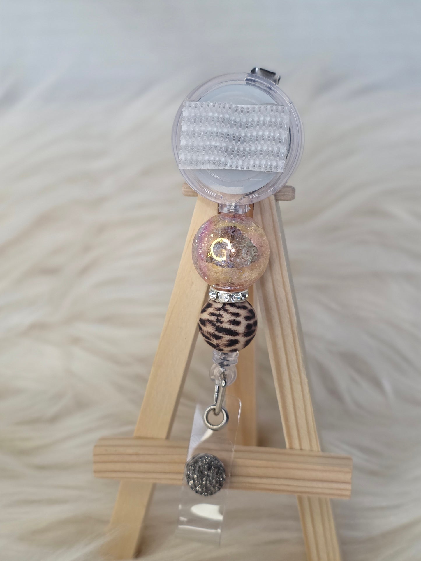 Cheetah Interchangeable Beaded badge reel(Alligator Clip)