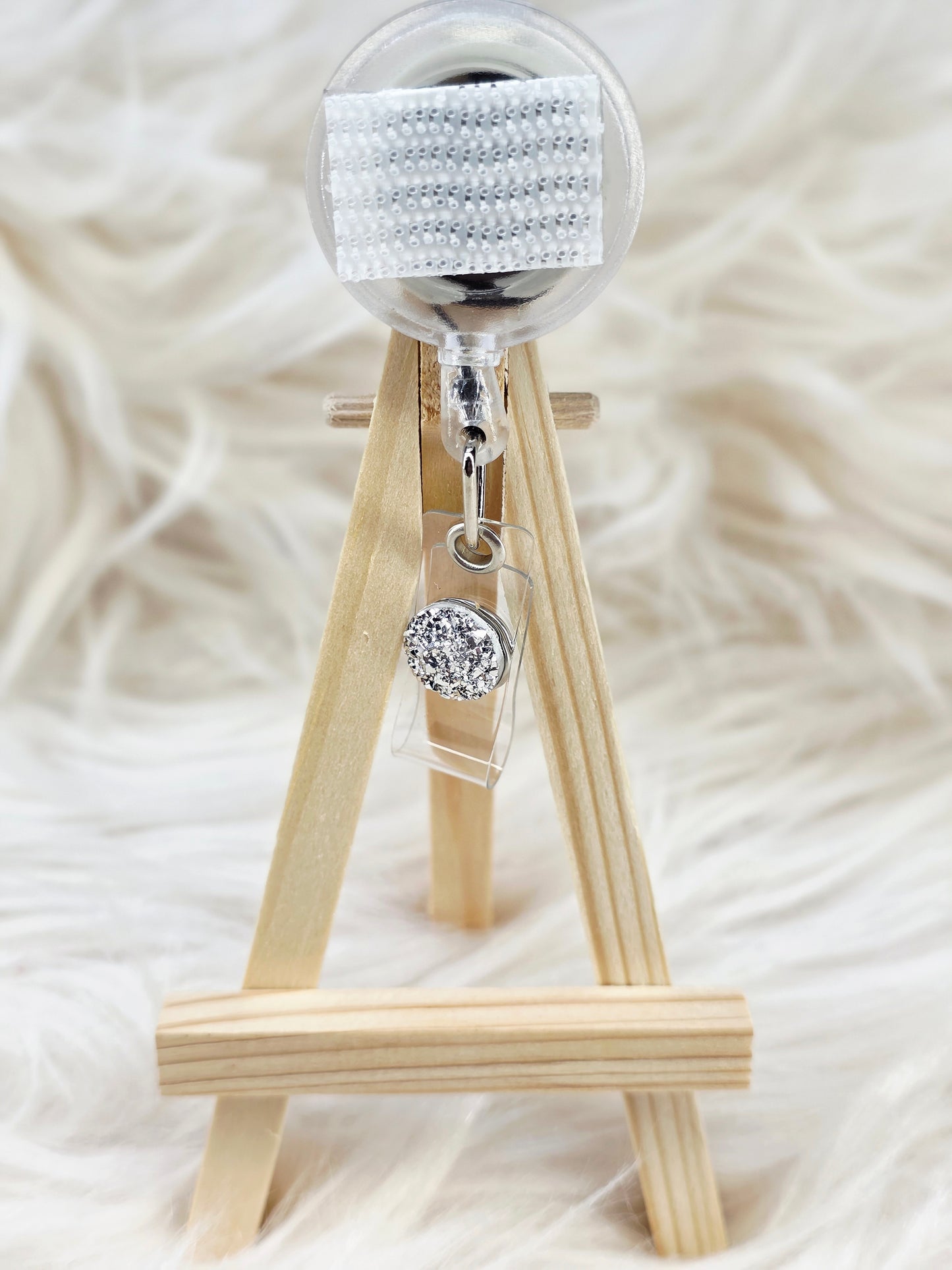 Silver Basic Interchangeable Beaded Badge Reel (Belt Clip)