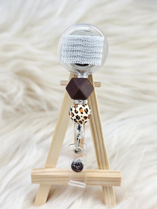 Cheetah Interchangeable Beaded Badge Reel (Belt Clip)