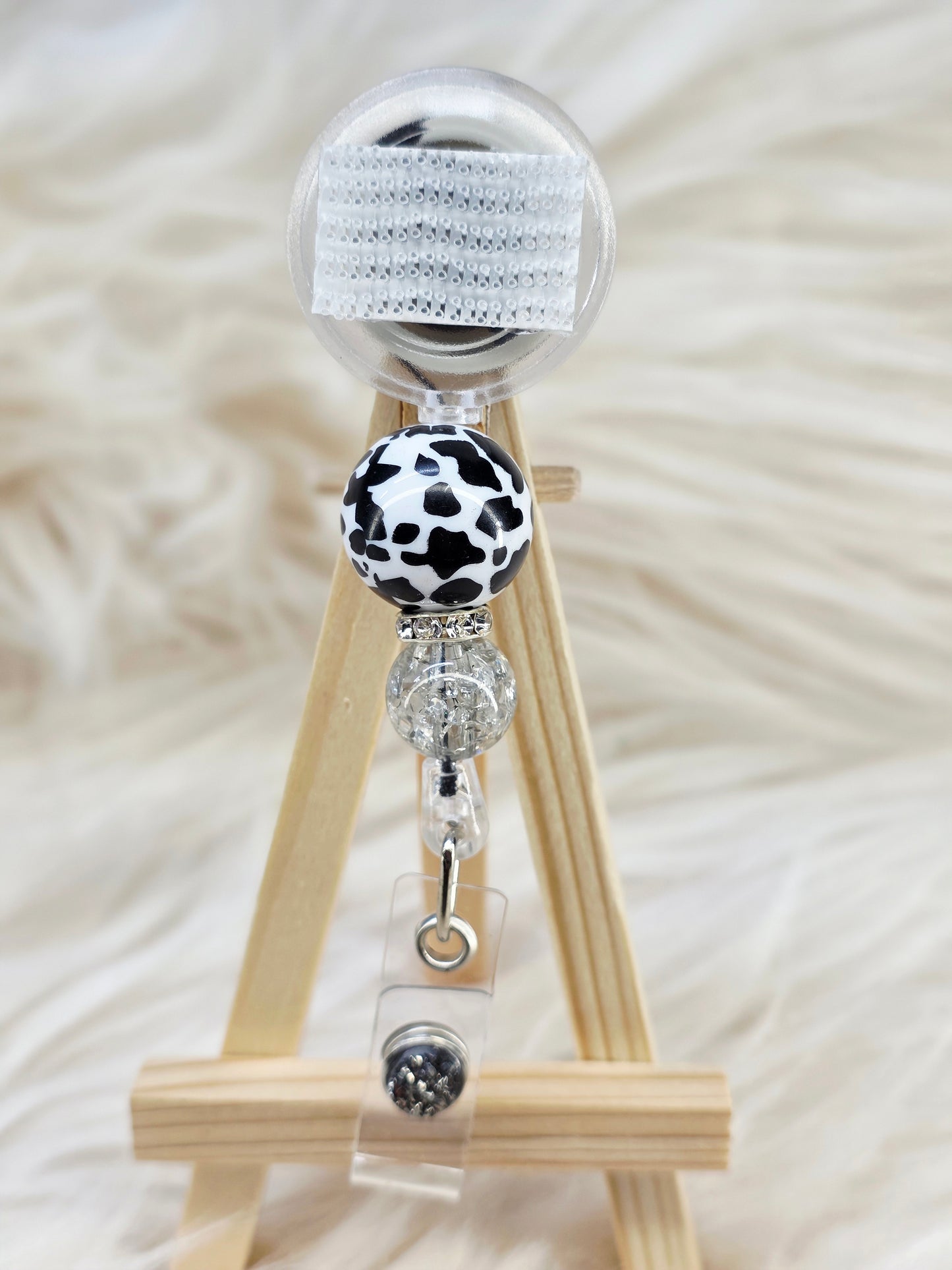 Cow Print Beaded Interchangeable Badge Reel (Belt Clip)