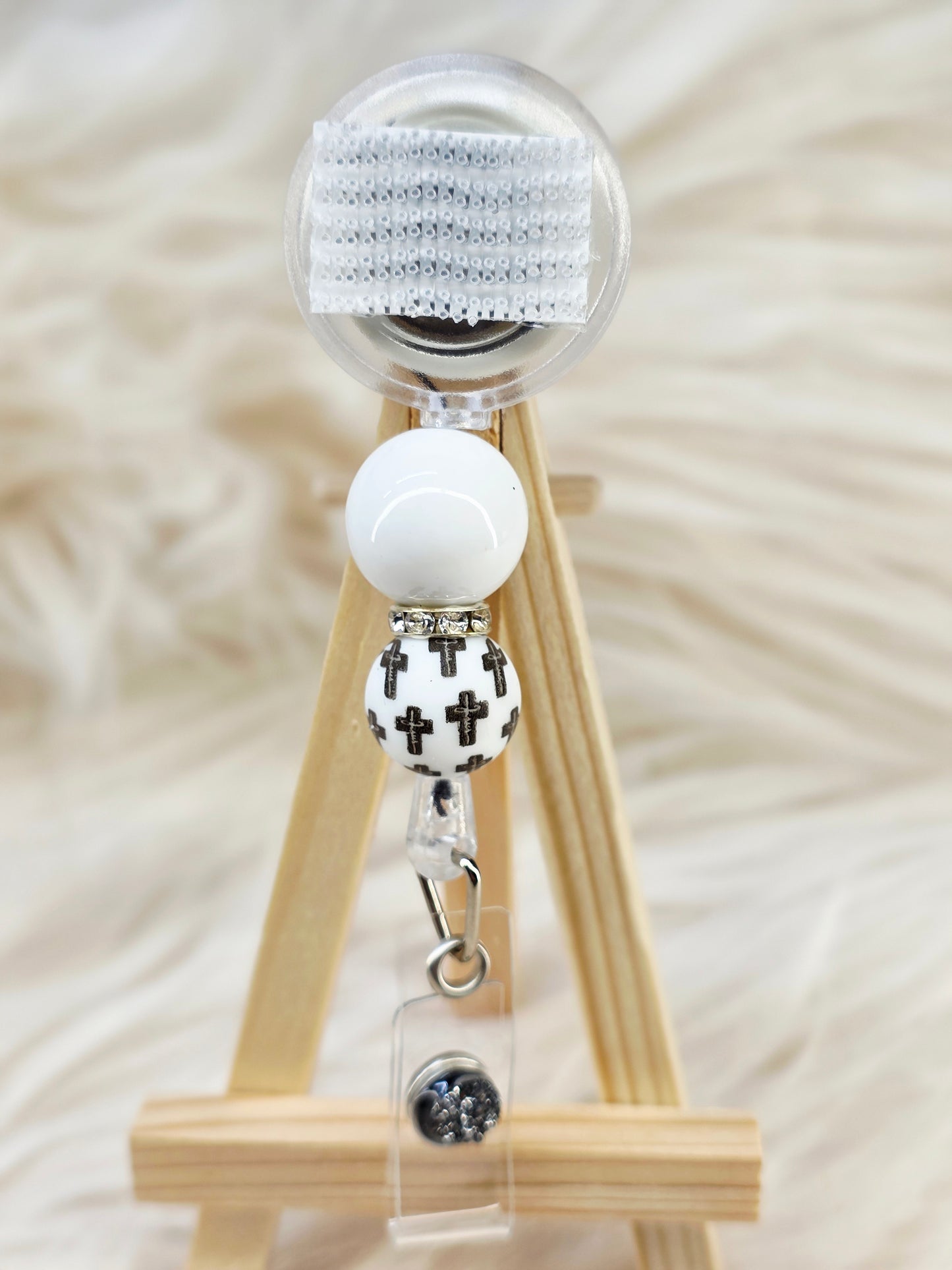 Cross Beaded Interchangeable Beaded Badge Reel (Belt Clip)