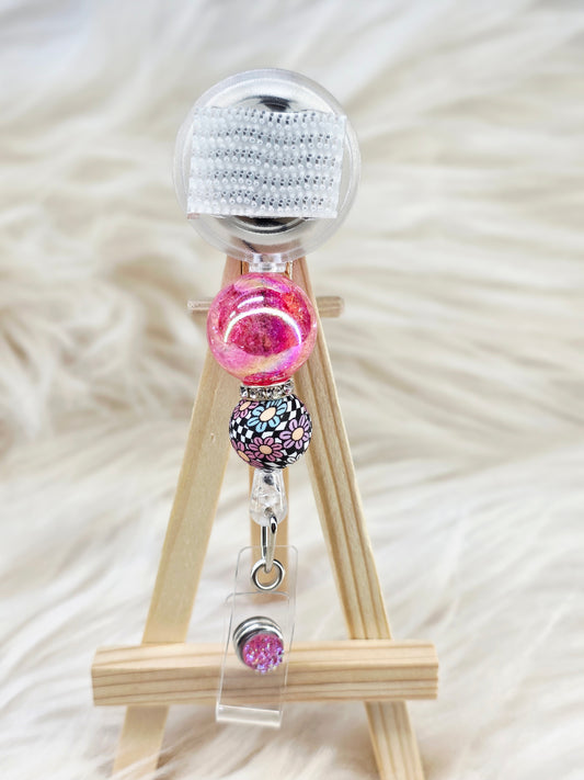 Floral Beaded Interchangeable Badge Reel (Belt Clip)