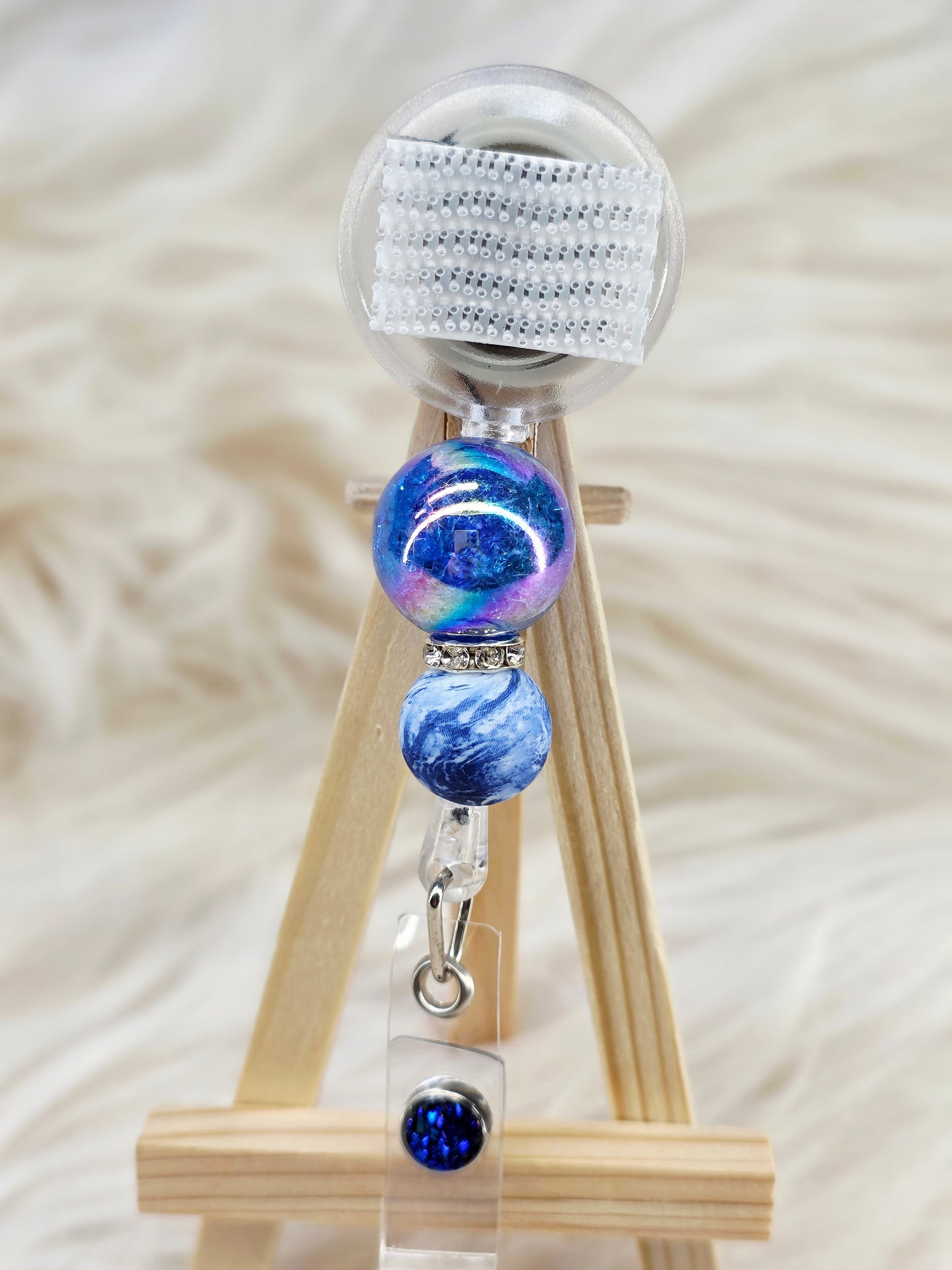 Blue Beaded Interchangeable Badge Reel (Belt Clip)