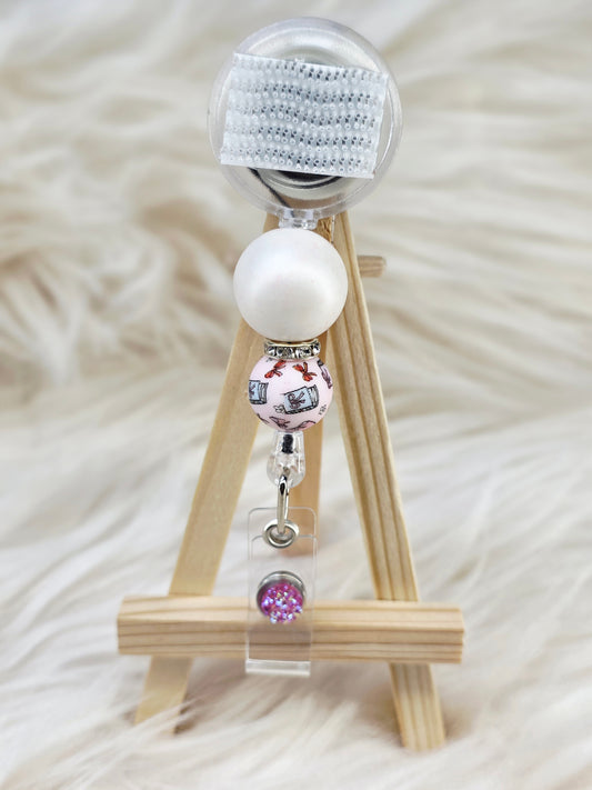 Books and Bows Beaded Interchangeable Badge Reel (Belt Clip)